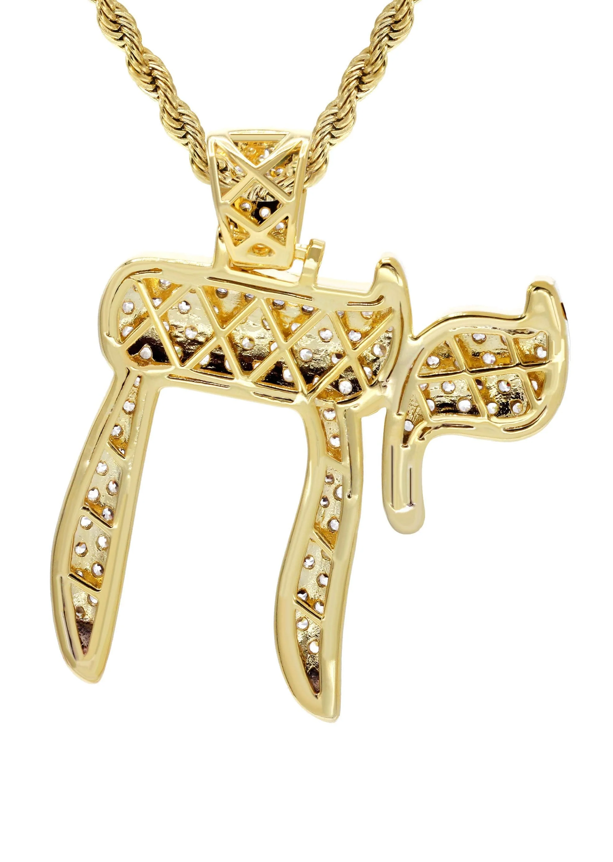 Mens Gold Plated Rope Chain & Chai Pendant | Appx. 19.4 Grams - Image 3