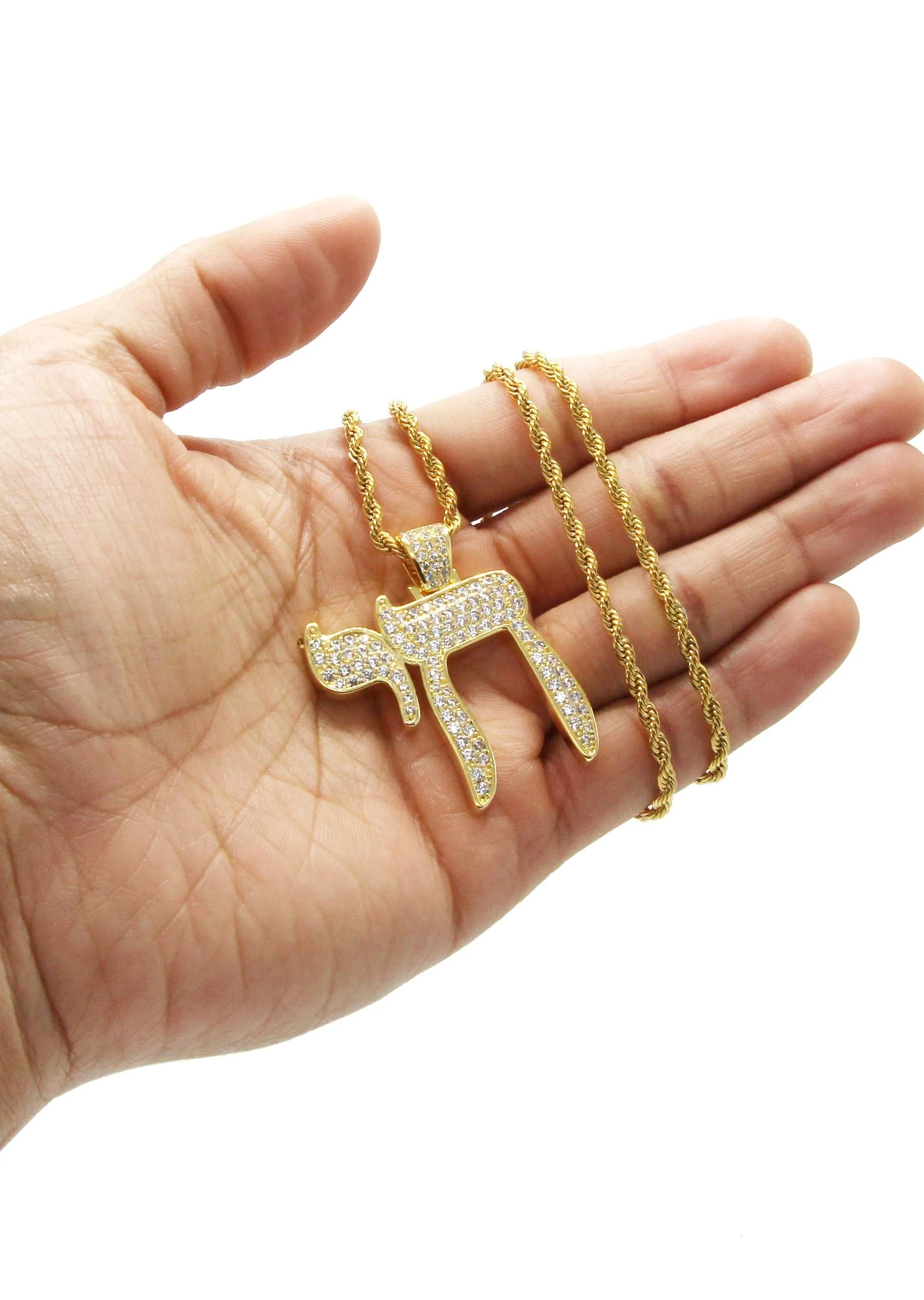 Mens Gold Plated Rope Chain & Chai Pendant | Appx. 19.4 Grams - Image 6