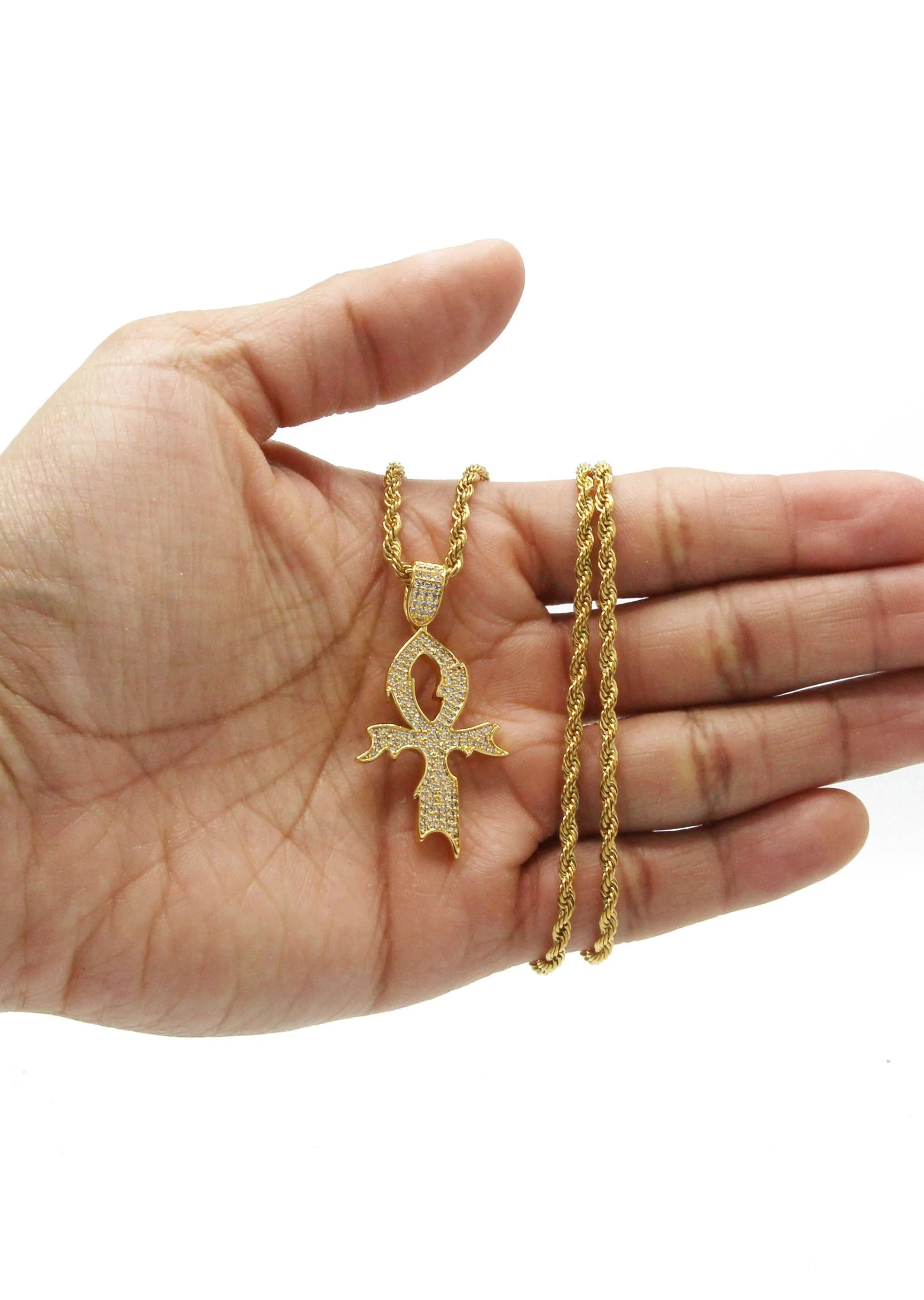 Mens Gold Plated Rope Chain & Cross Pendant | Appx. 13.4 Grams - Image 6