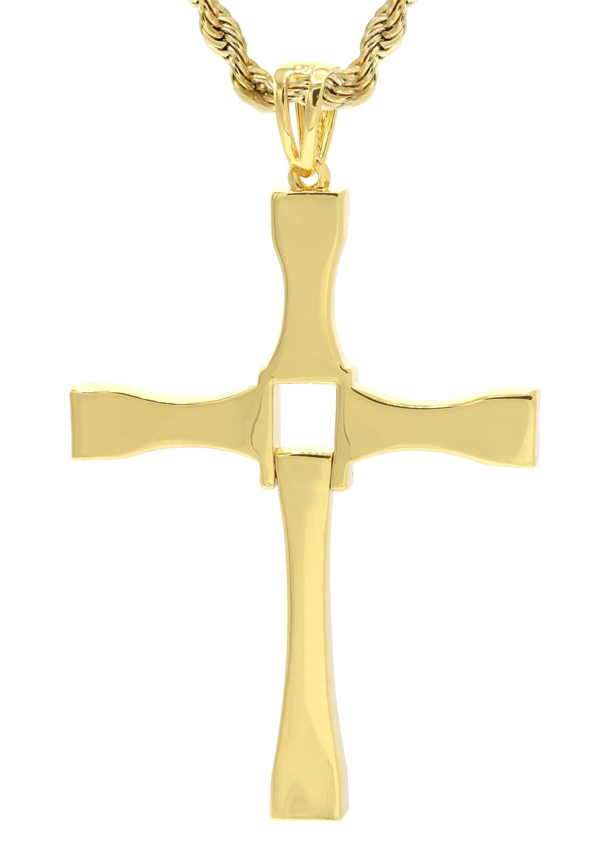 Mens Gold Plated Rope Chain & Cross Pendant | Appx. 26.7 Grams - Image 3