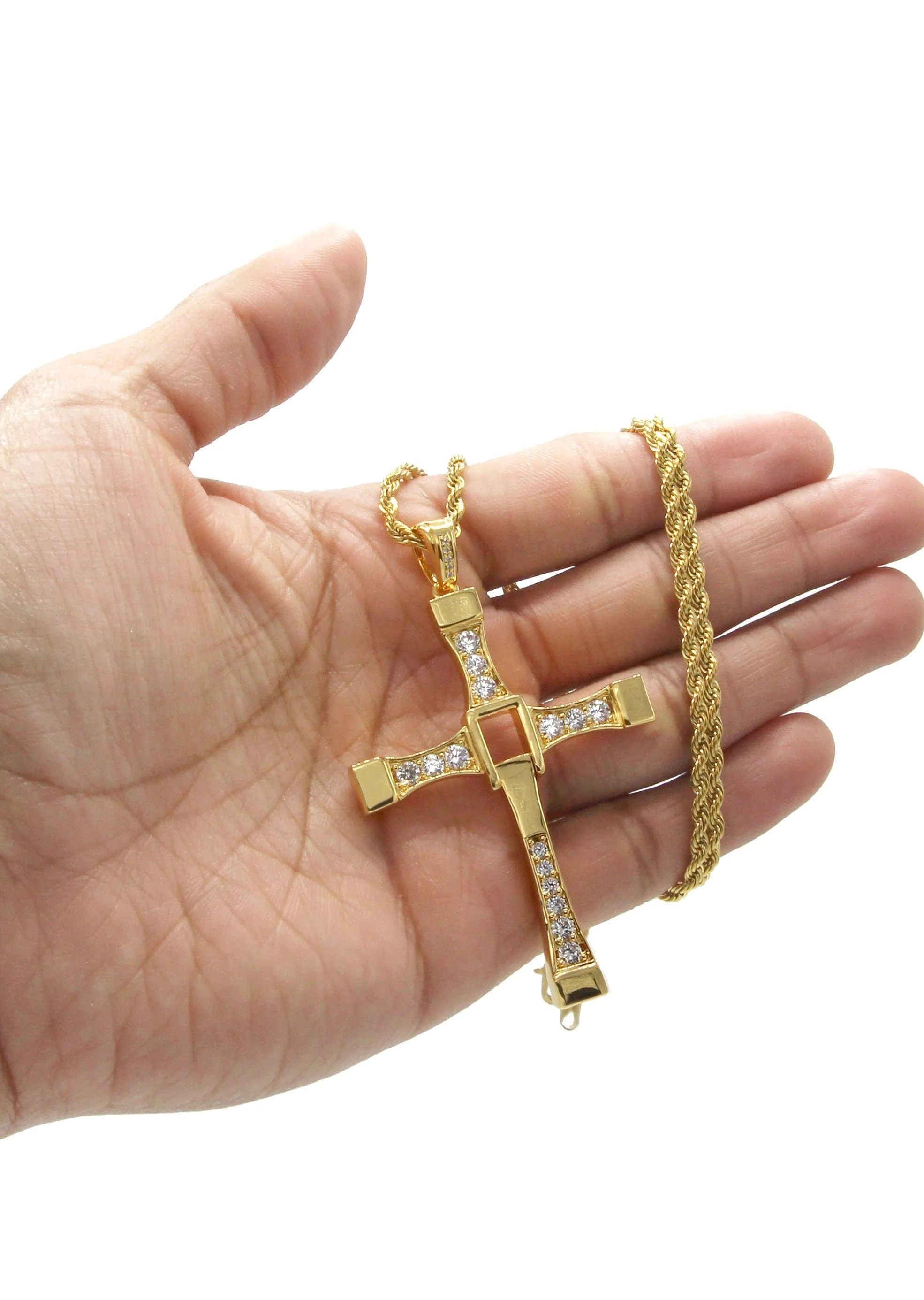 Mens Gold Plated Rope Chain & Cross Pendant | Appx. 26.7 Grams - Image 6
