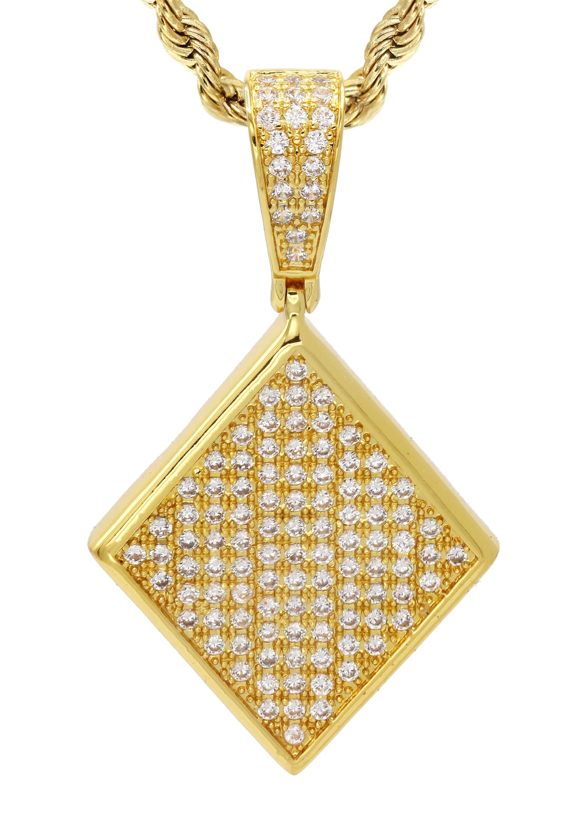 Mens Gold Plated Rope Chain & Iced Out Pendant | Appx. 16.1 Grams - Image 2