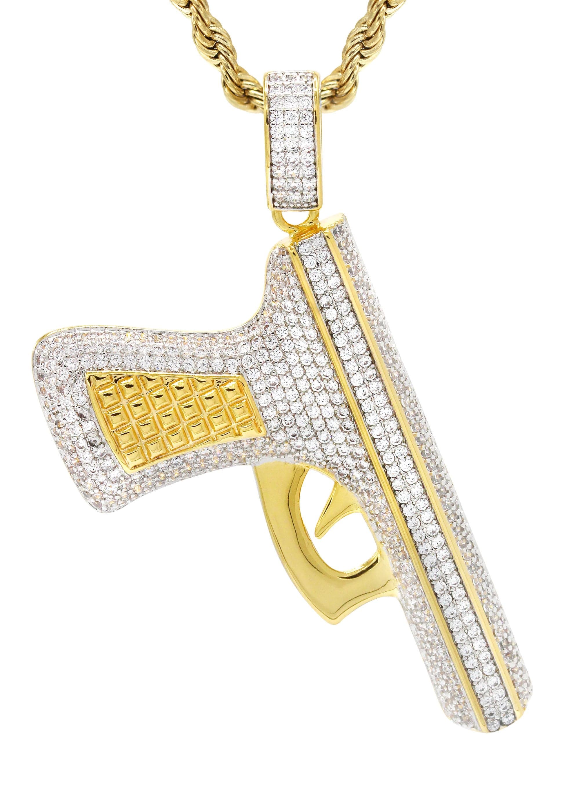Mens Gold Plated Rope Chain & Gun Pendant | Appx. 16.2 Grams - Image 2