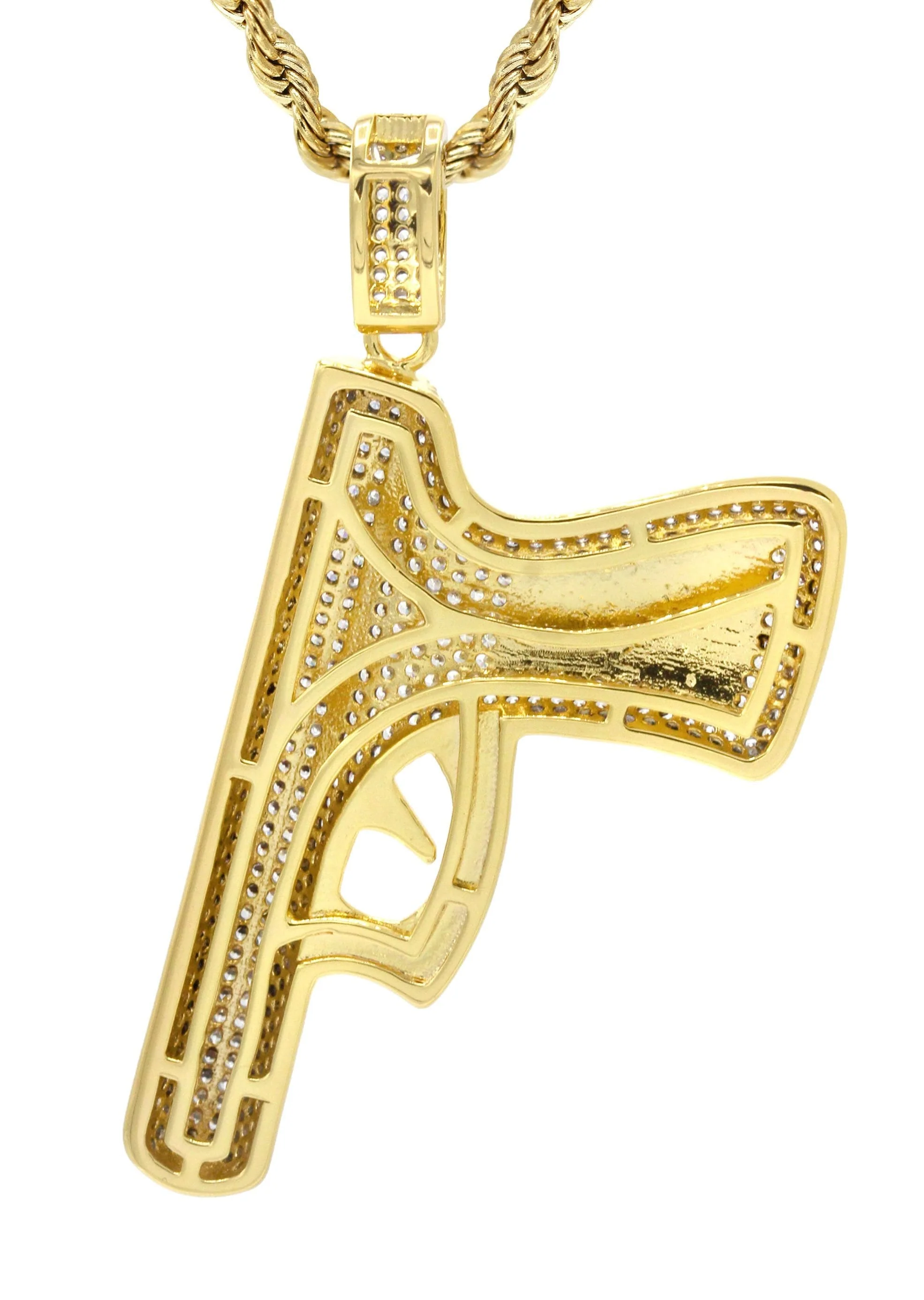 Mens Gold Plated Rope Chain & Gun Pendant | Appx. 16.2 Grams - Image 3