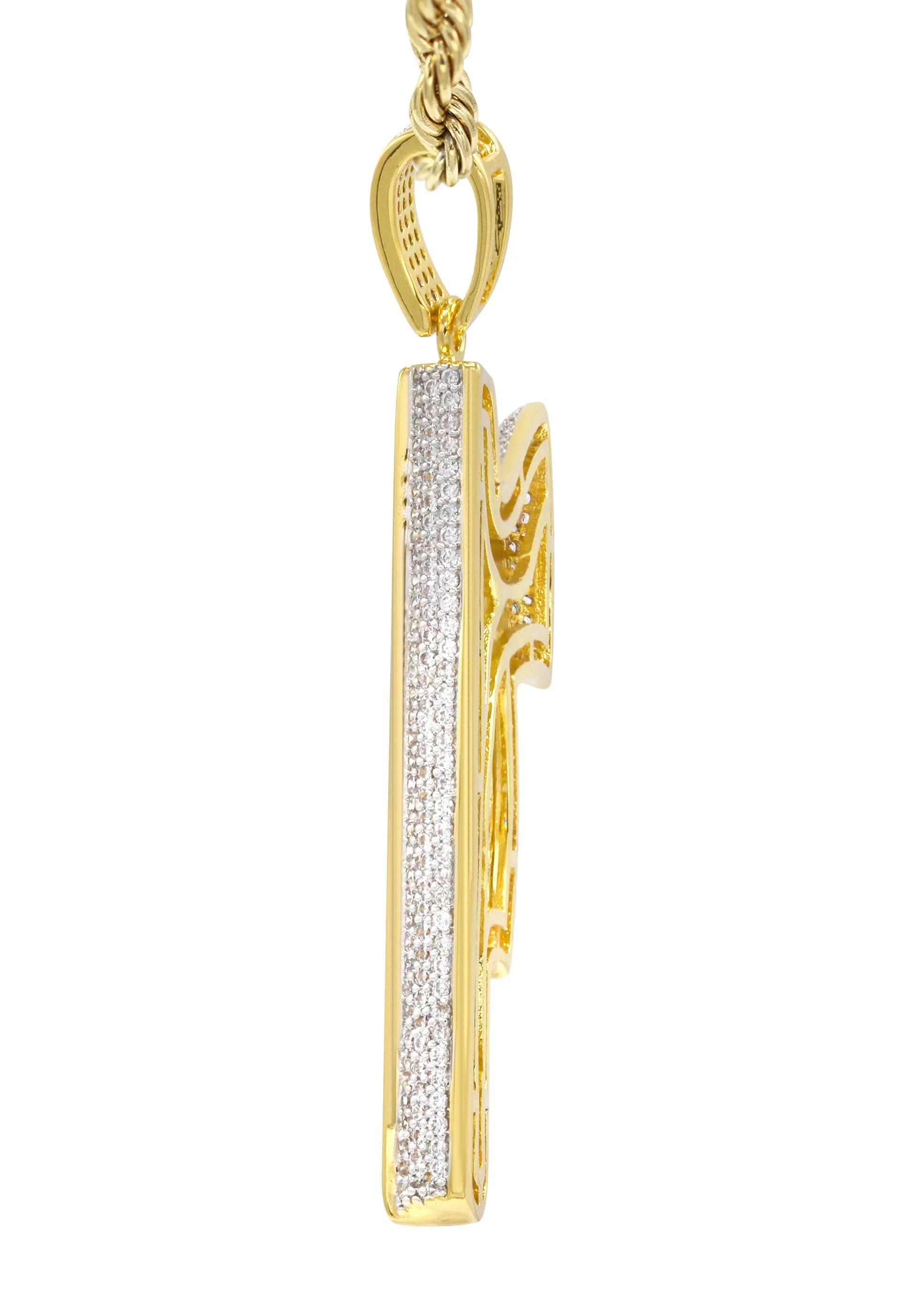Mens Gold Plated Rope Chain & Gun Pendant | Appx. 16.2 Grams - Image 4