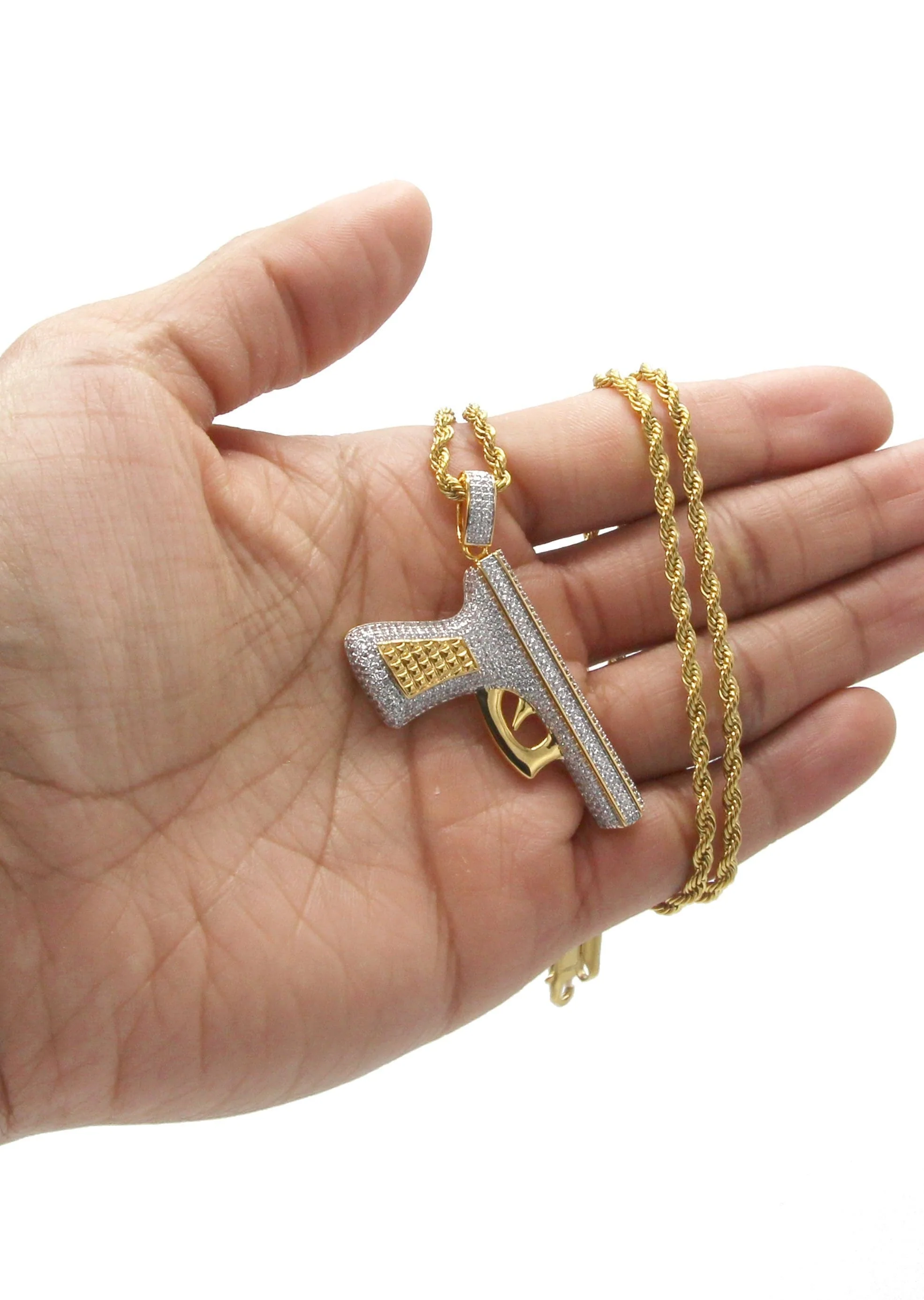 Mens Gold Plated Rope Chain & Gun Pendant | Appx. 16.2 Grams - Image 6