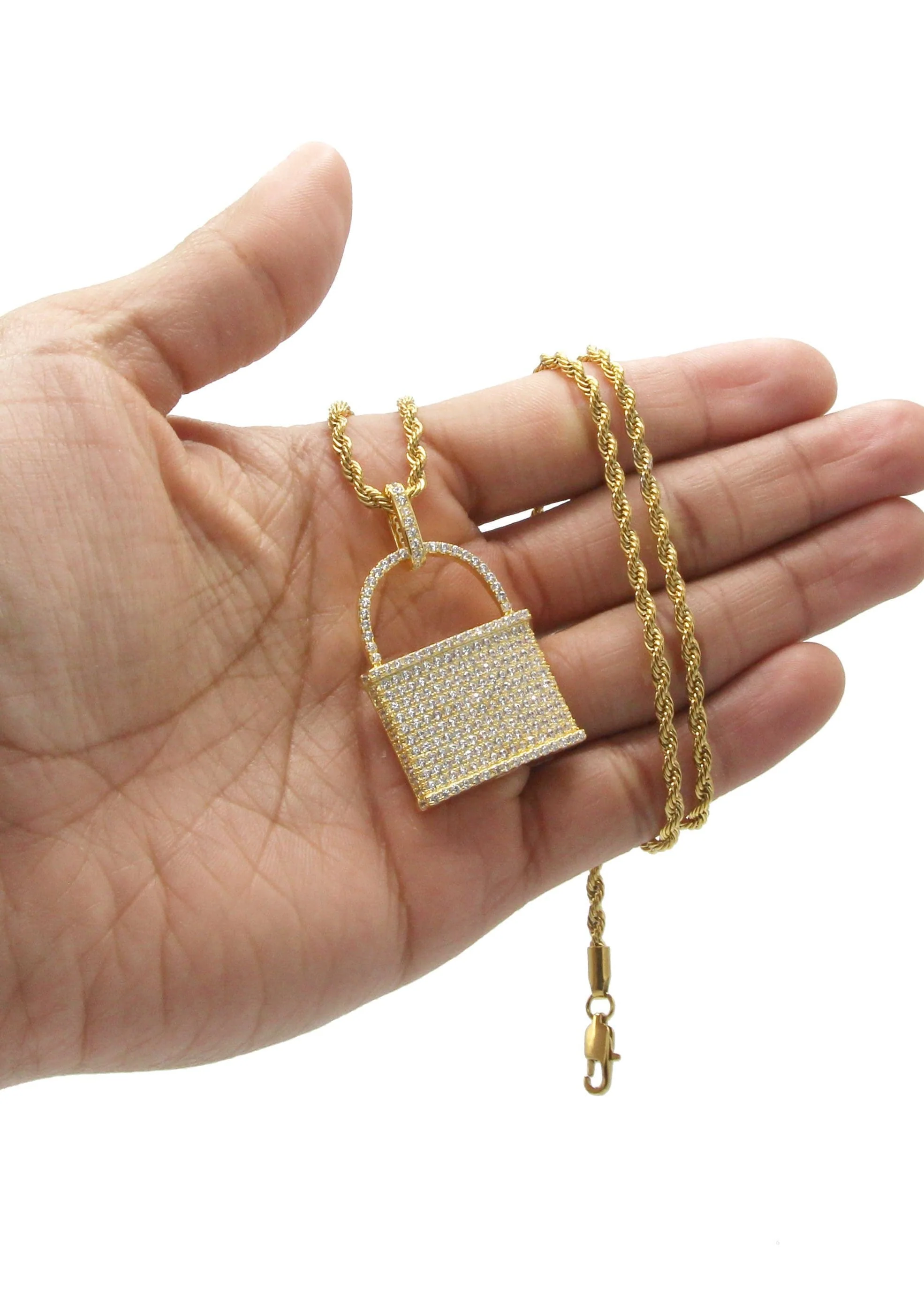Mens Gold Plated Rope Chain & Lock Pendant | Appx. 18.7 Grams - Image 5