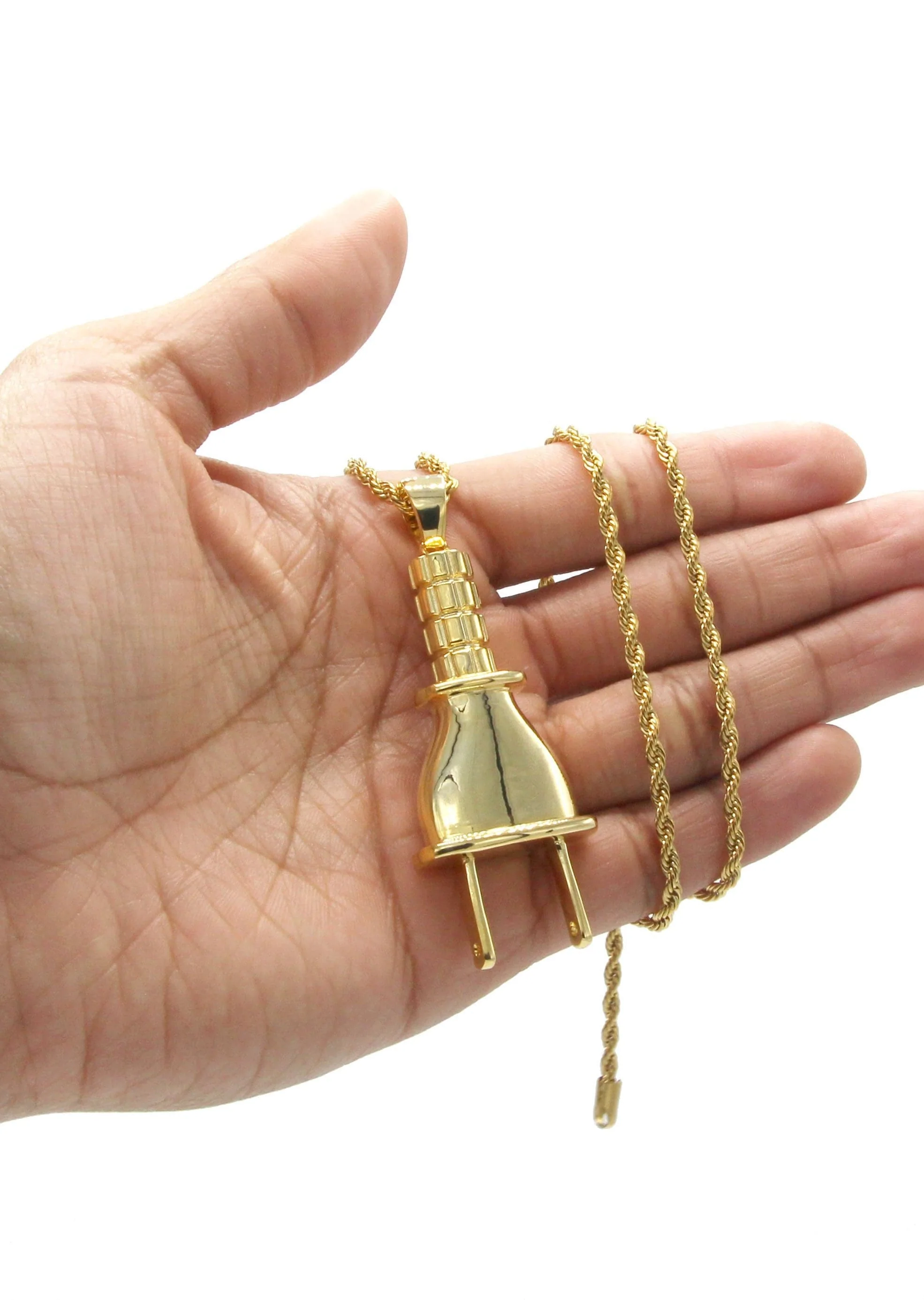 Mens Gold Plated Rope Chain & Plug Pendant | Appx. 23.4 Grams - Image 5