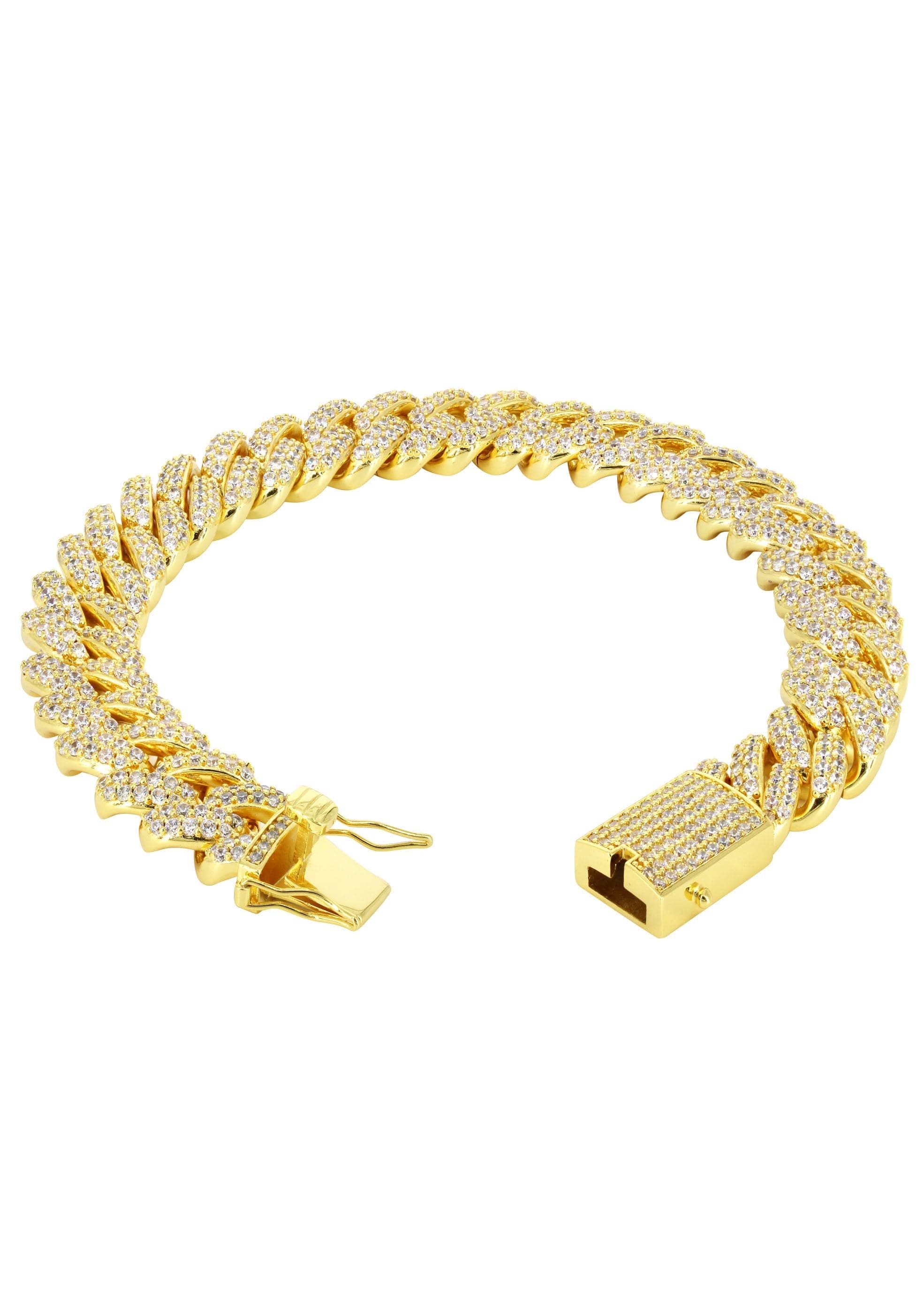 Gold Plated Mens Iced Out Miami Cuban Link Bracelet - Image 2