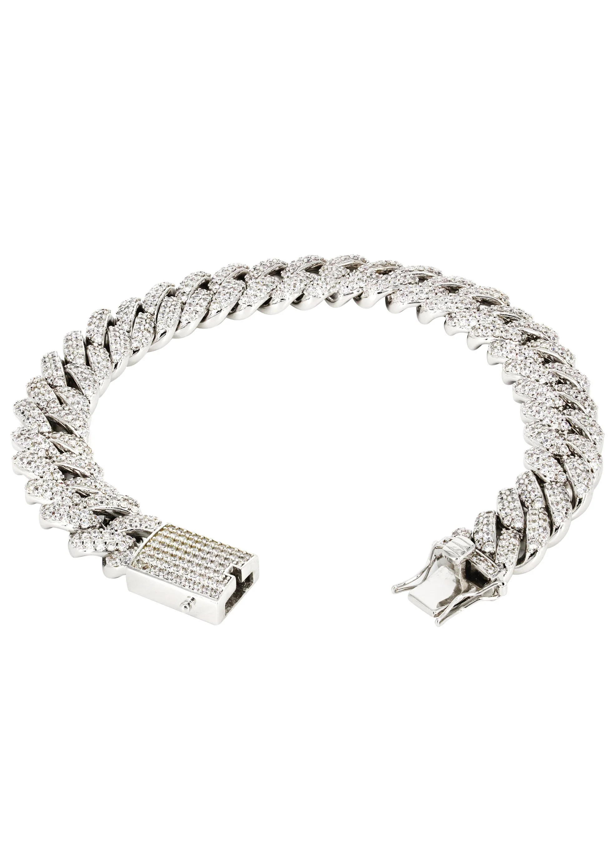 White Gold Plated Mens Iced Out Miami Cuban Link Bracelet - Image 2