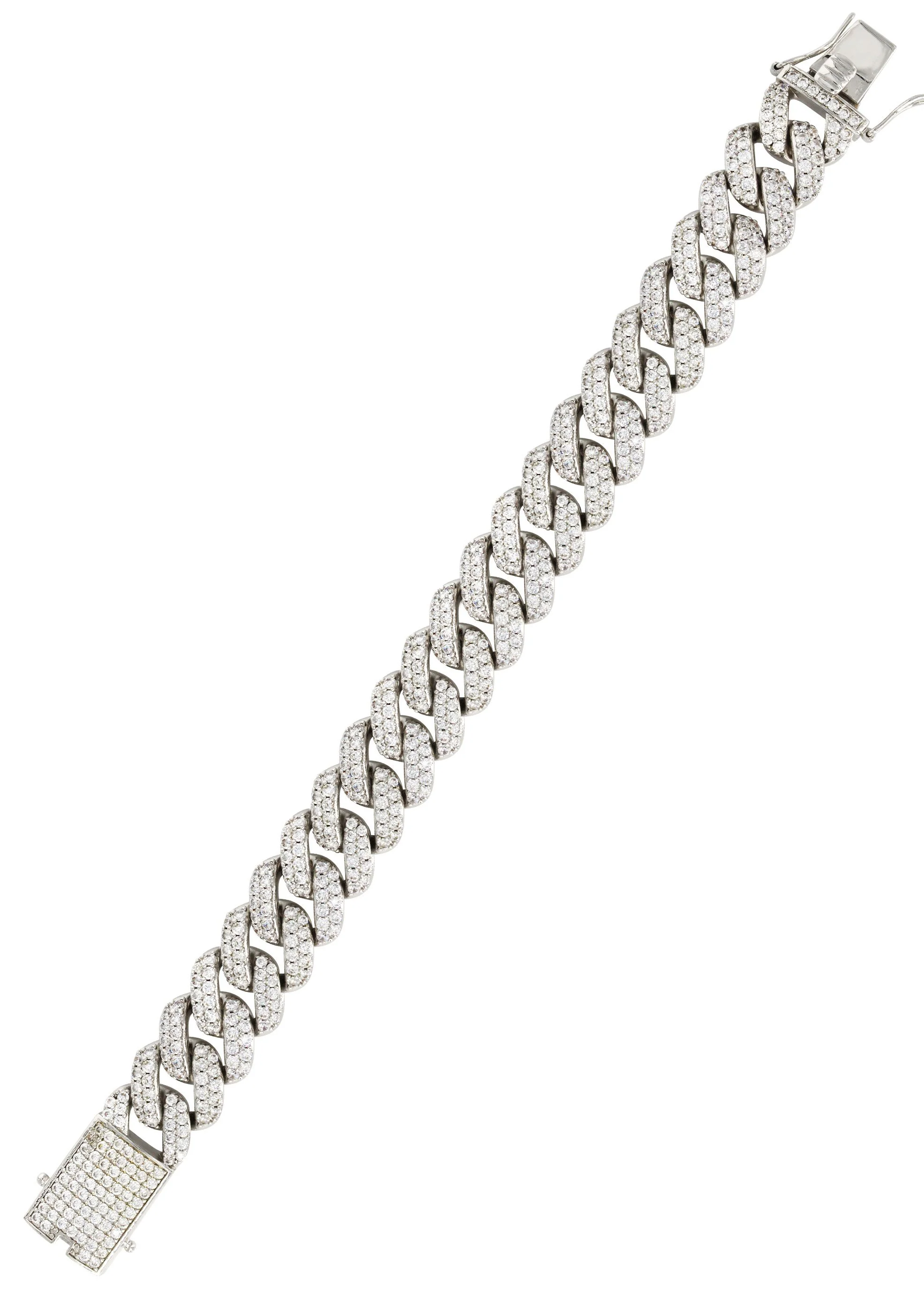 White Gold Plated Mens Iced Out Miami Cuban Link Bracelet - Image 3