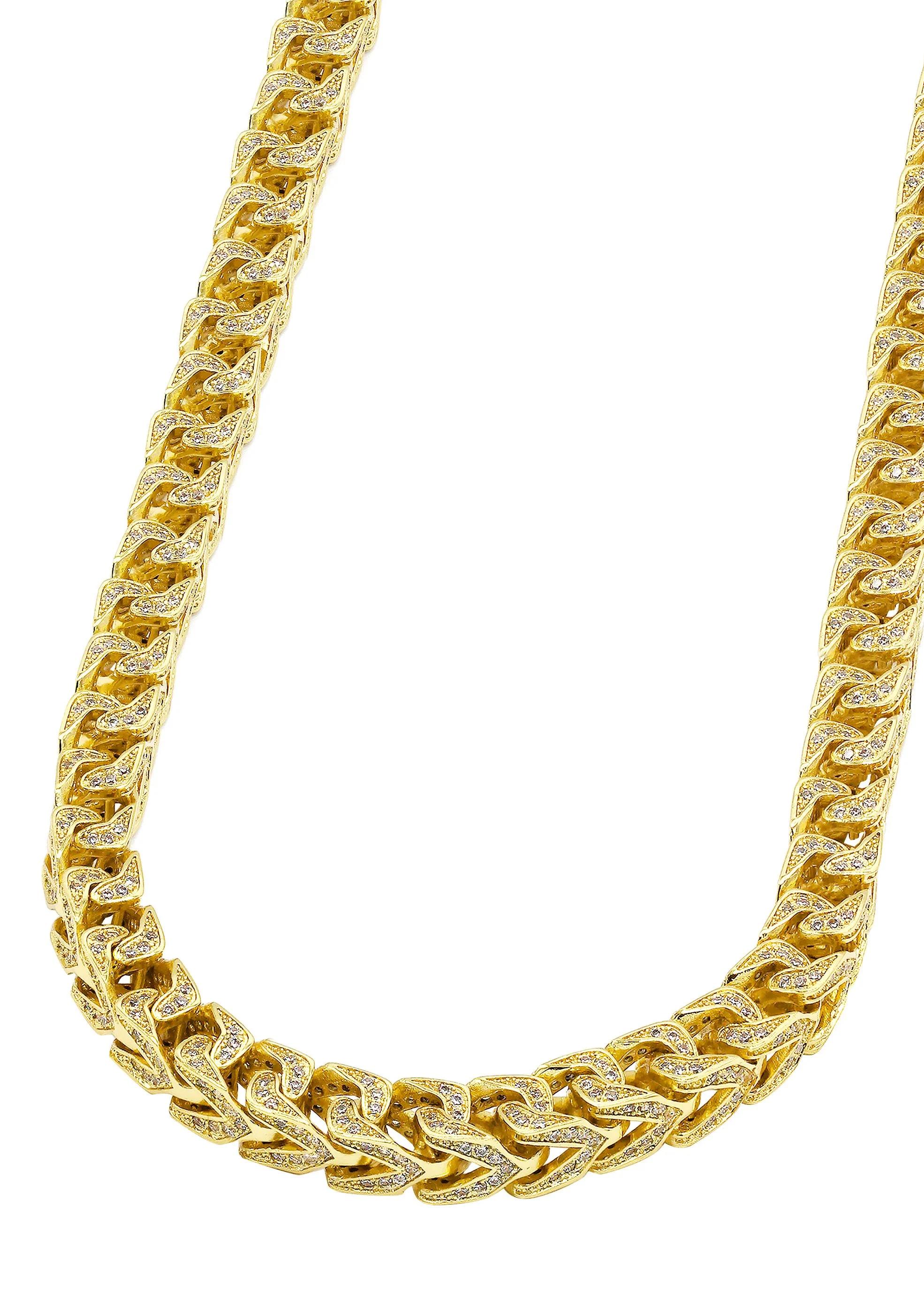 Solid Gold Plated Iced Out Franco Chain & Bracelet ( 8 Mm ) - Image 5