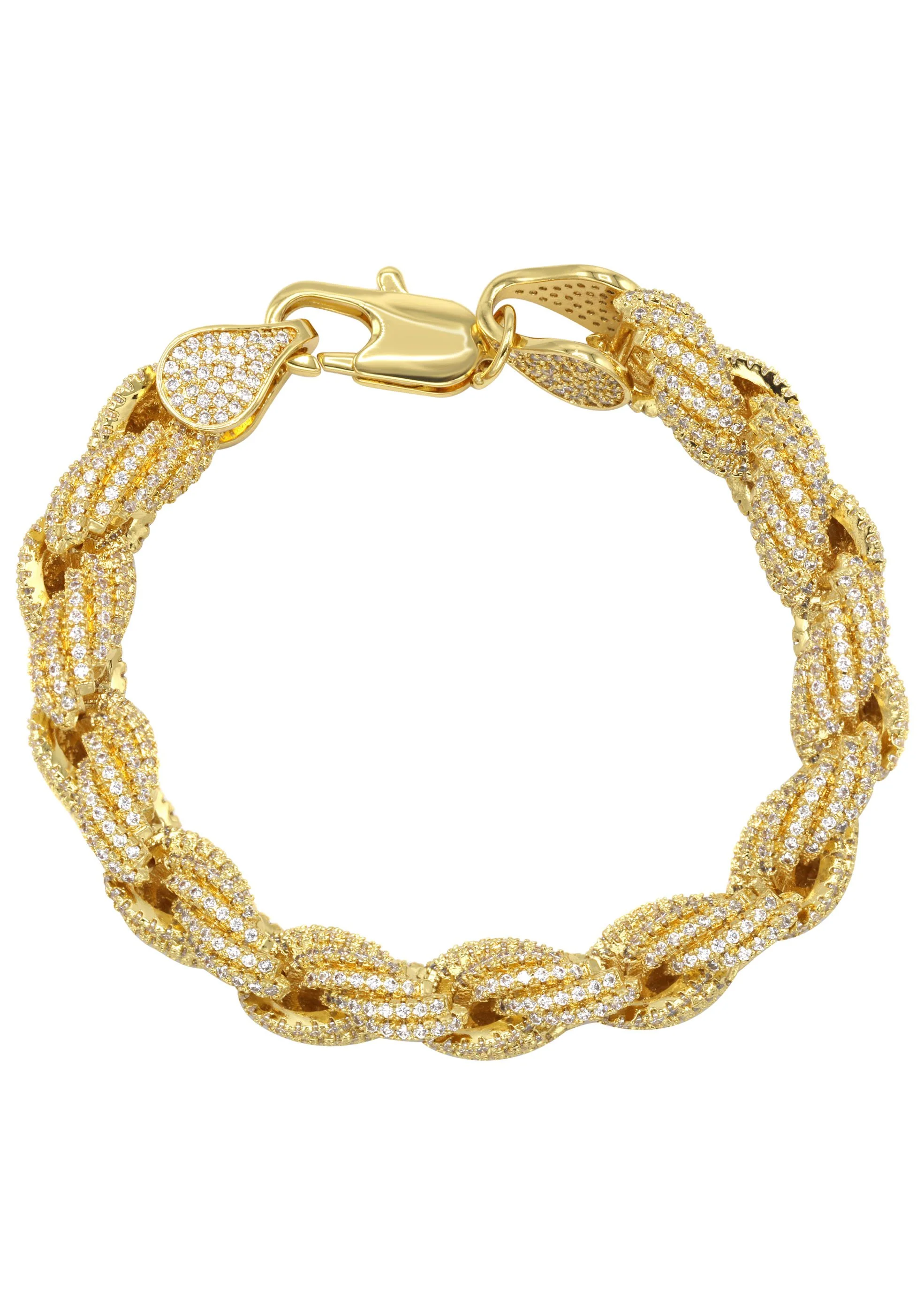 Solid Gold Plated Iced Out Rope Chain & Bracelet ( 10 Mm ) - Image 4