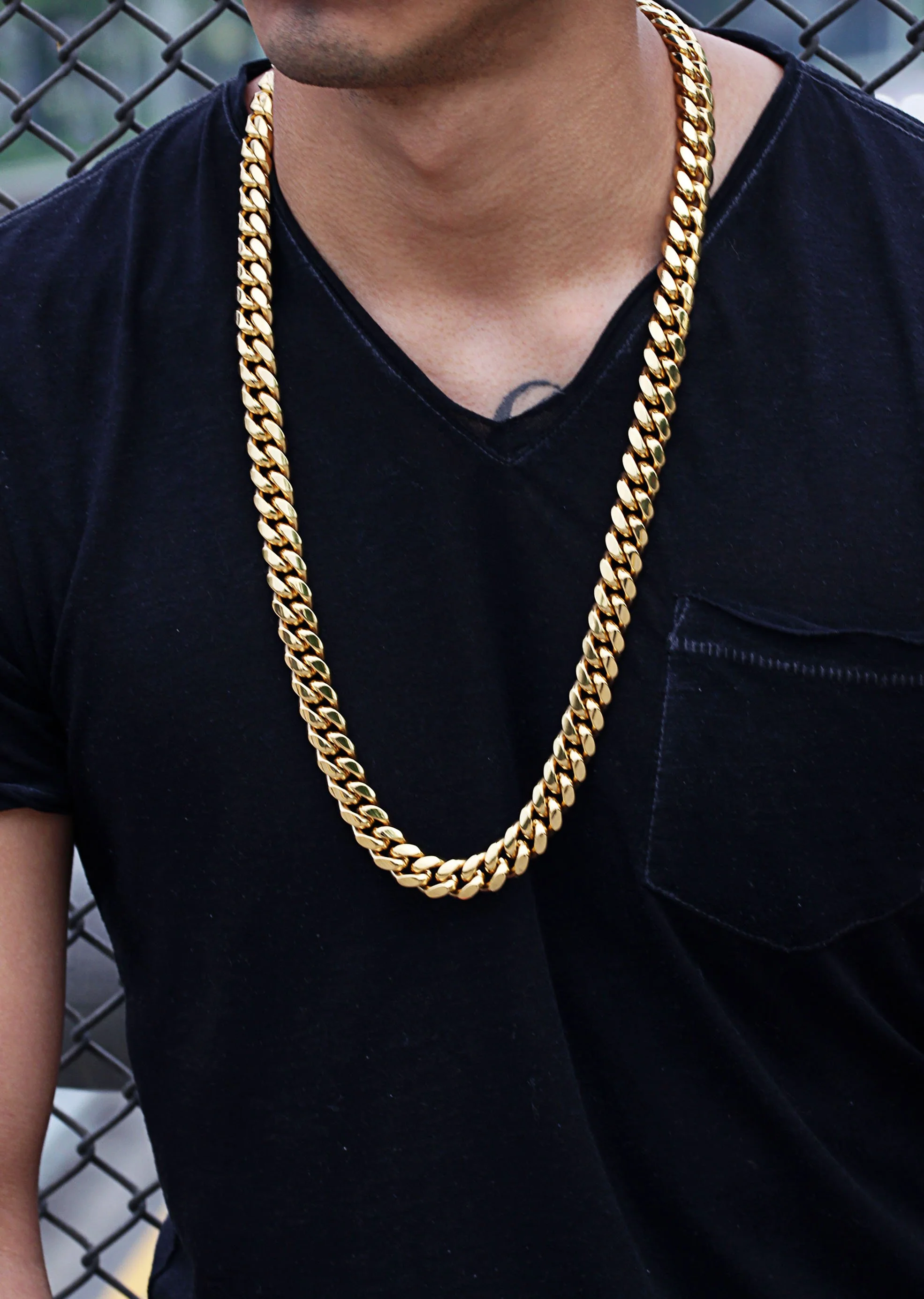 Solid Gold Plated Miami Cuban Link Chain & Bracelet ( 14 Mm ) - Image 2