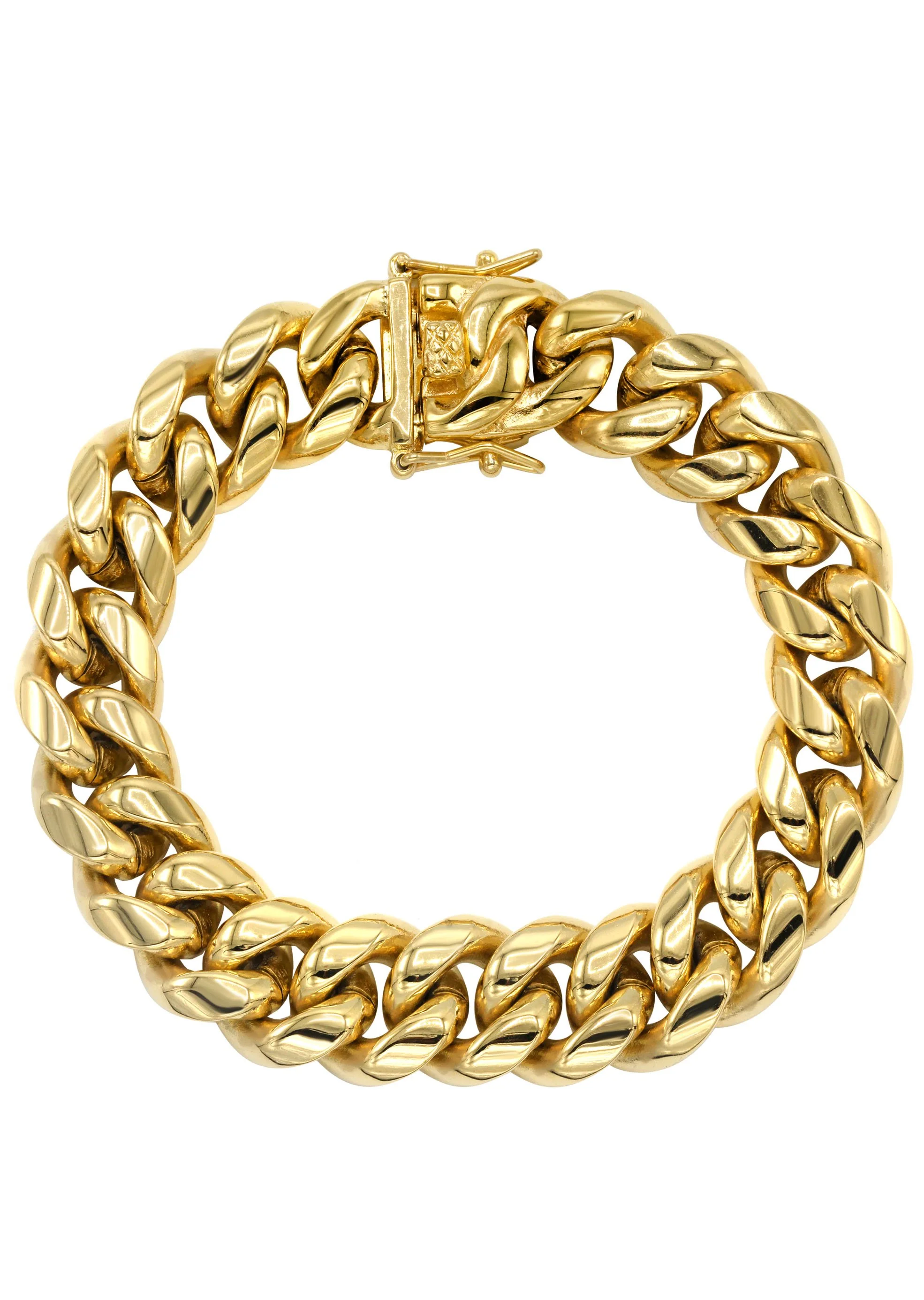 Solid Gold Plated Miami Cuban Link Chain & Bracelet ( 14 Mm ) - Image 4
