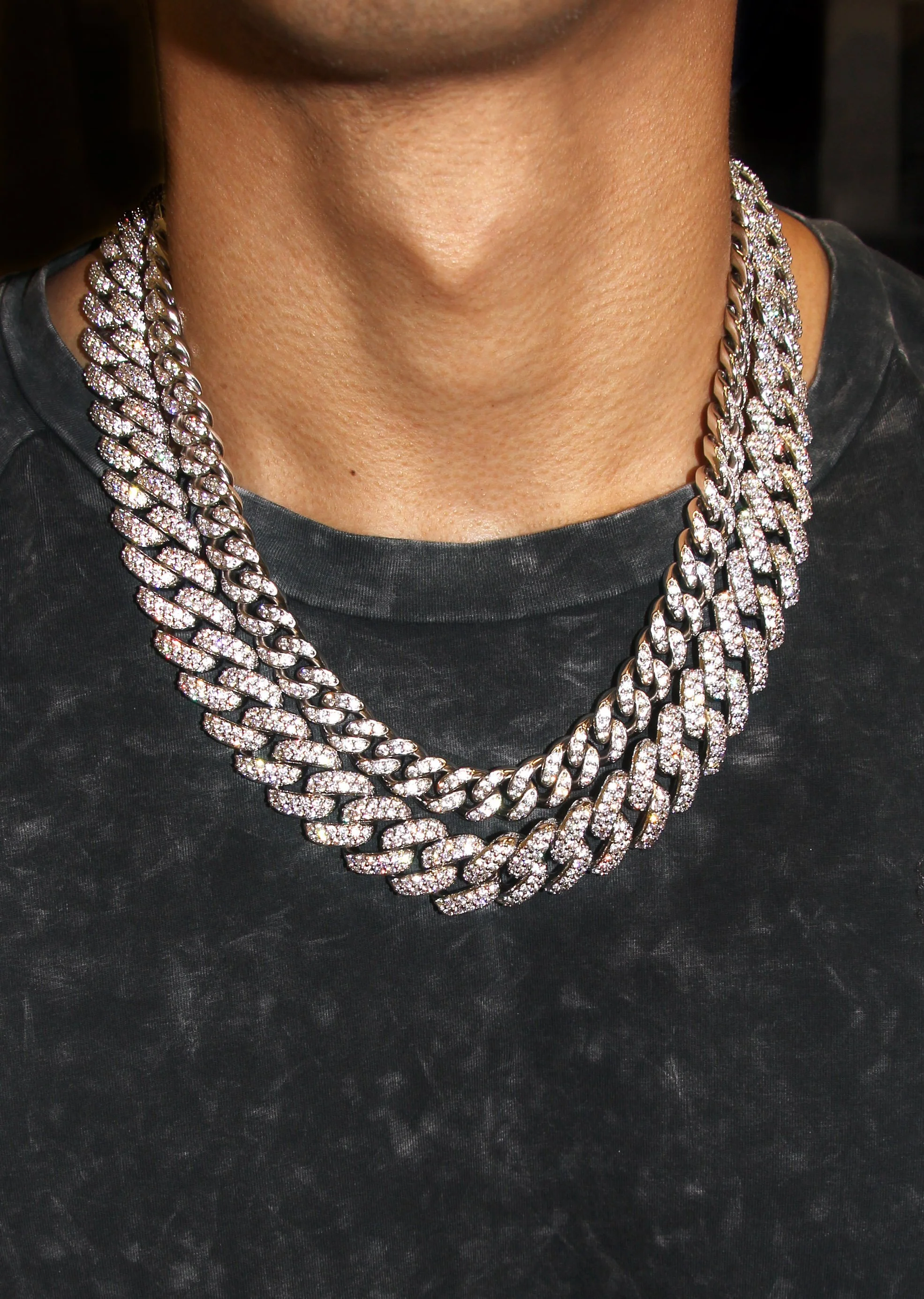White Gold Plated Mens Iced Out Miami Cuban Link Chain - Image 5
