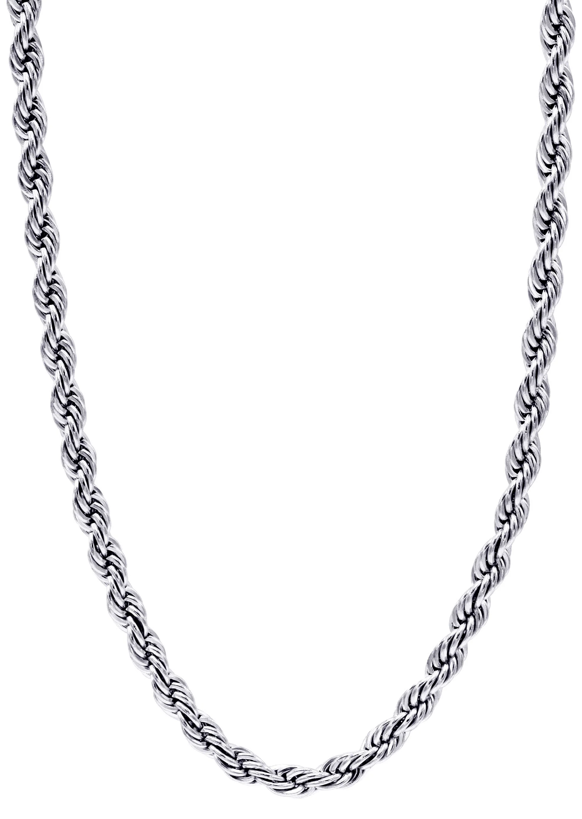 White Gold Plated Mens Solid Rope Chain - Image 4