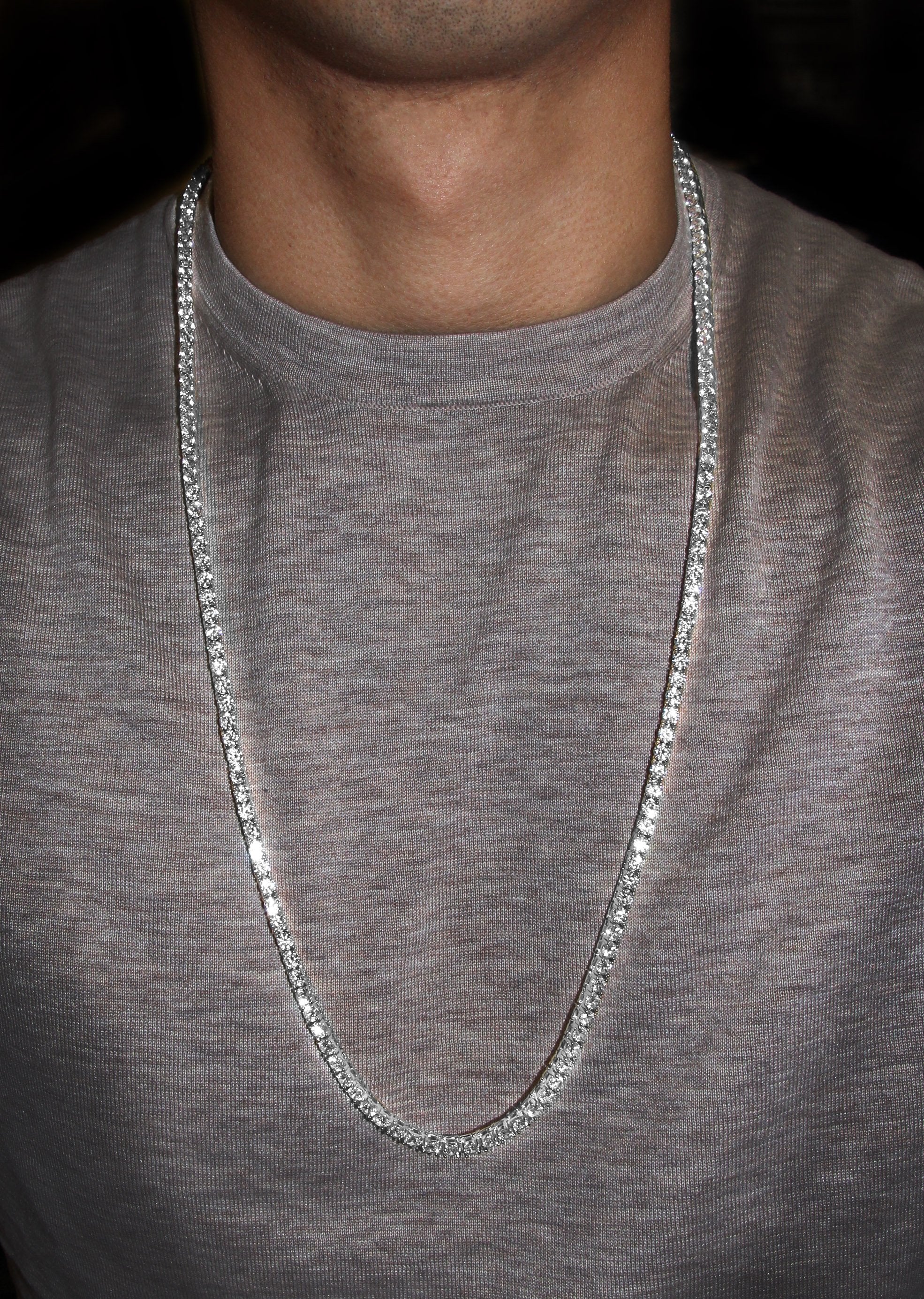 White Gold Plated Mens Tennis Chain - Image 6