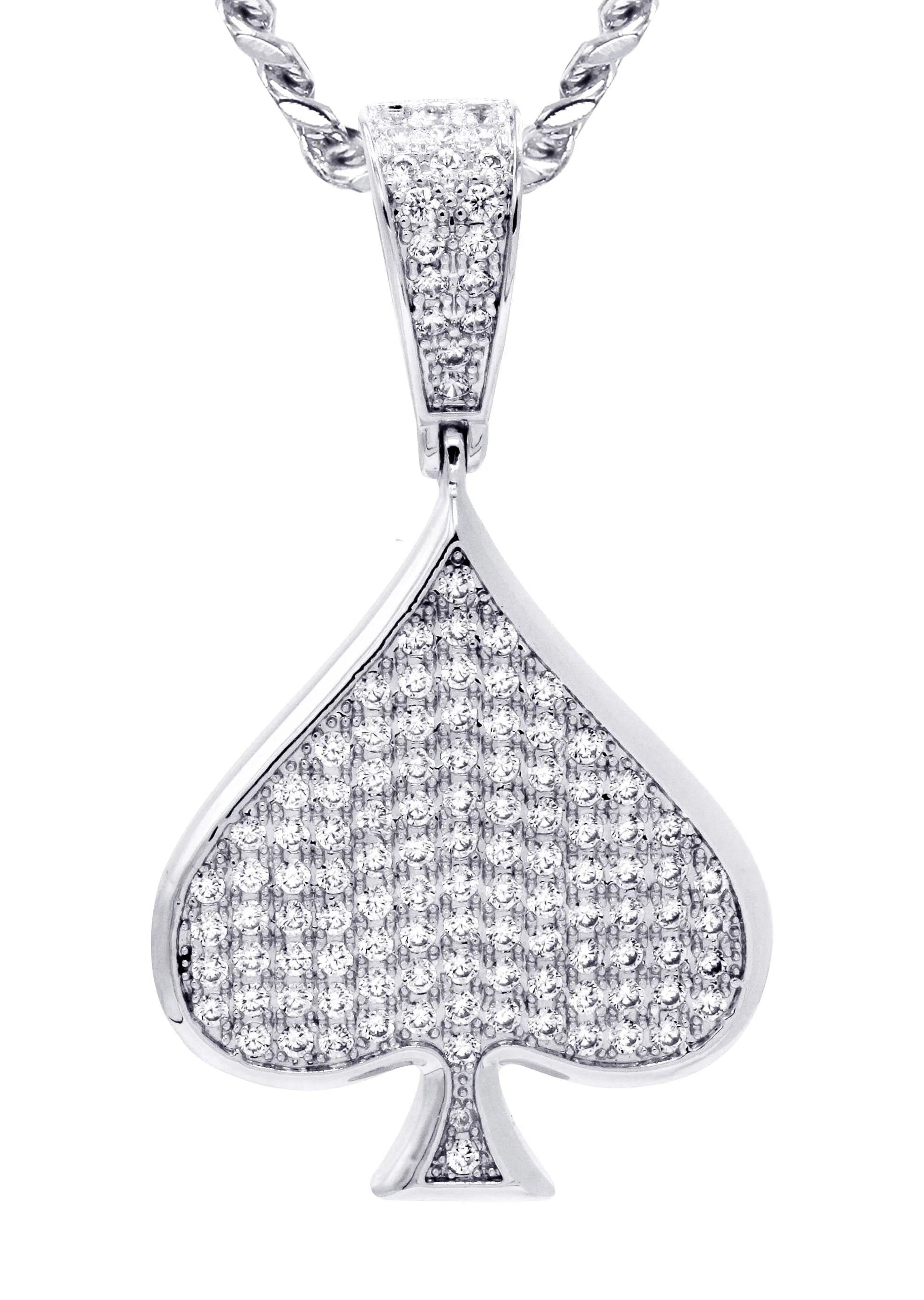 White Gold Plated Cuban Link Chain & Ace of Spades Pendant | Appx. 15.9 Grams - Image 2