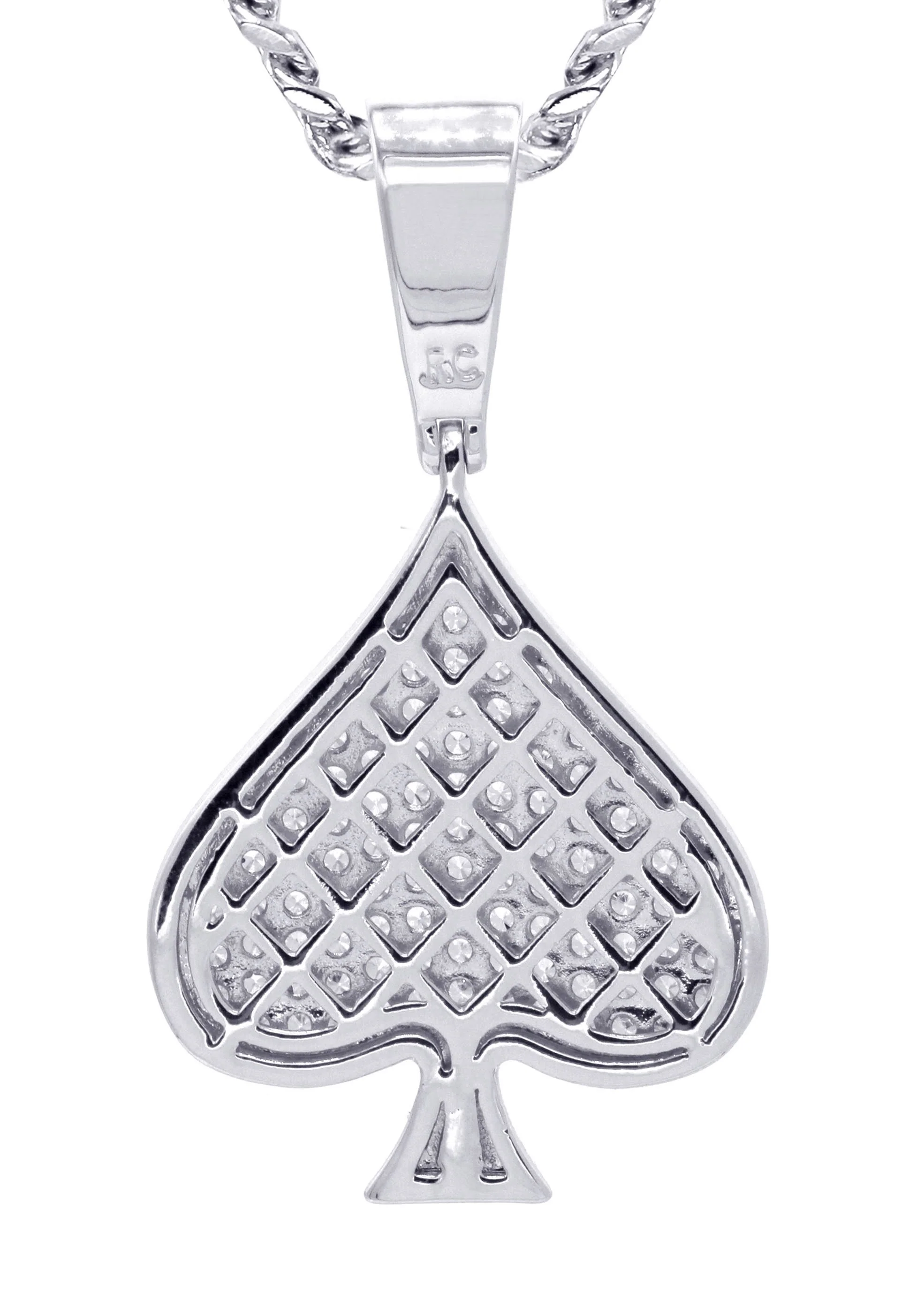 White Gold Plated Cuban Link Chain & Ace of Spades Pendant | Appx. 15.9 Grams - Image 3