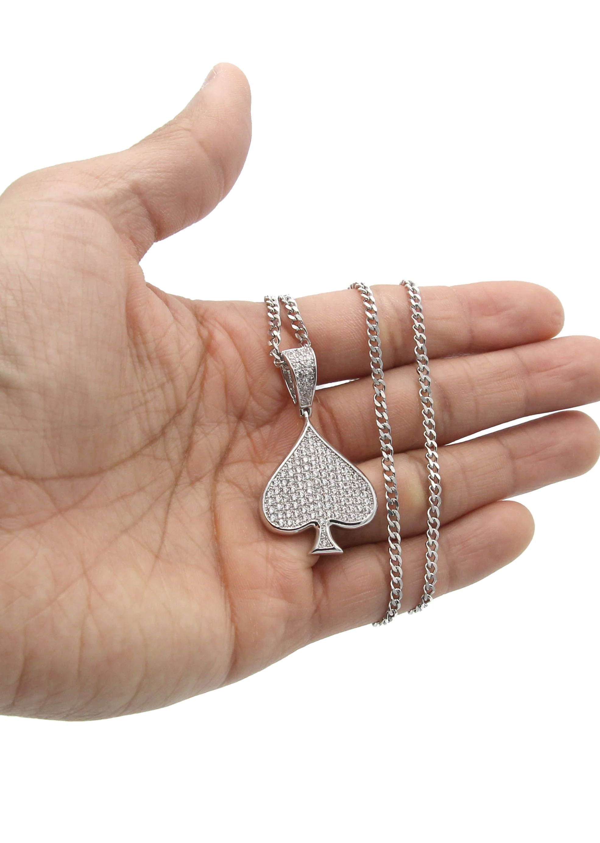 White Gold Plated Cuban Link Chain & Ace of Spades Pendant | Appx. 15.9 Grams - Image 5