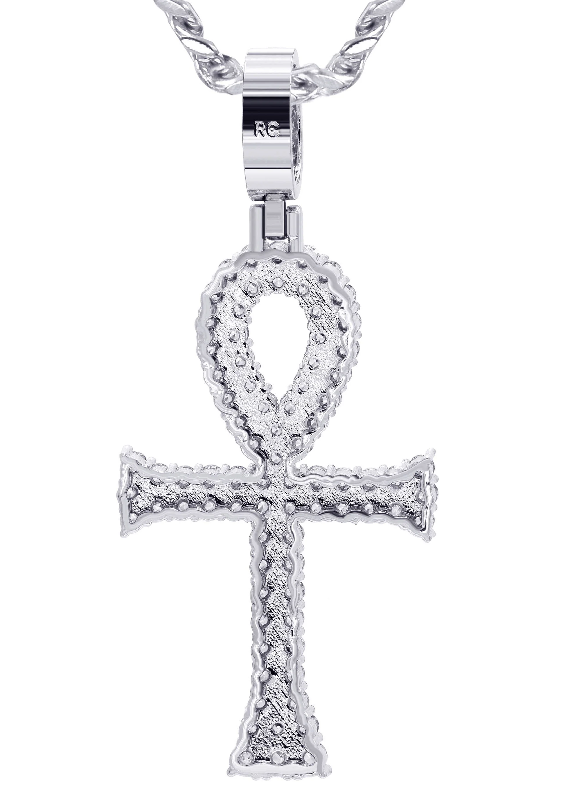 White Gold Plated Cuban Link Chain & Ankh Pendant | Appx. 15.1 Grams - Image 3