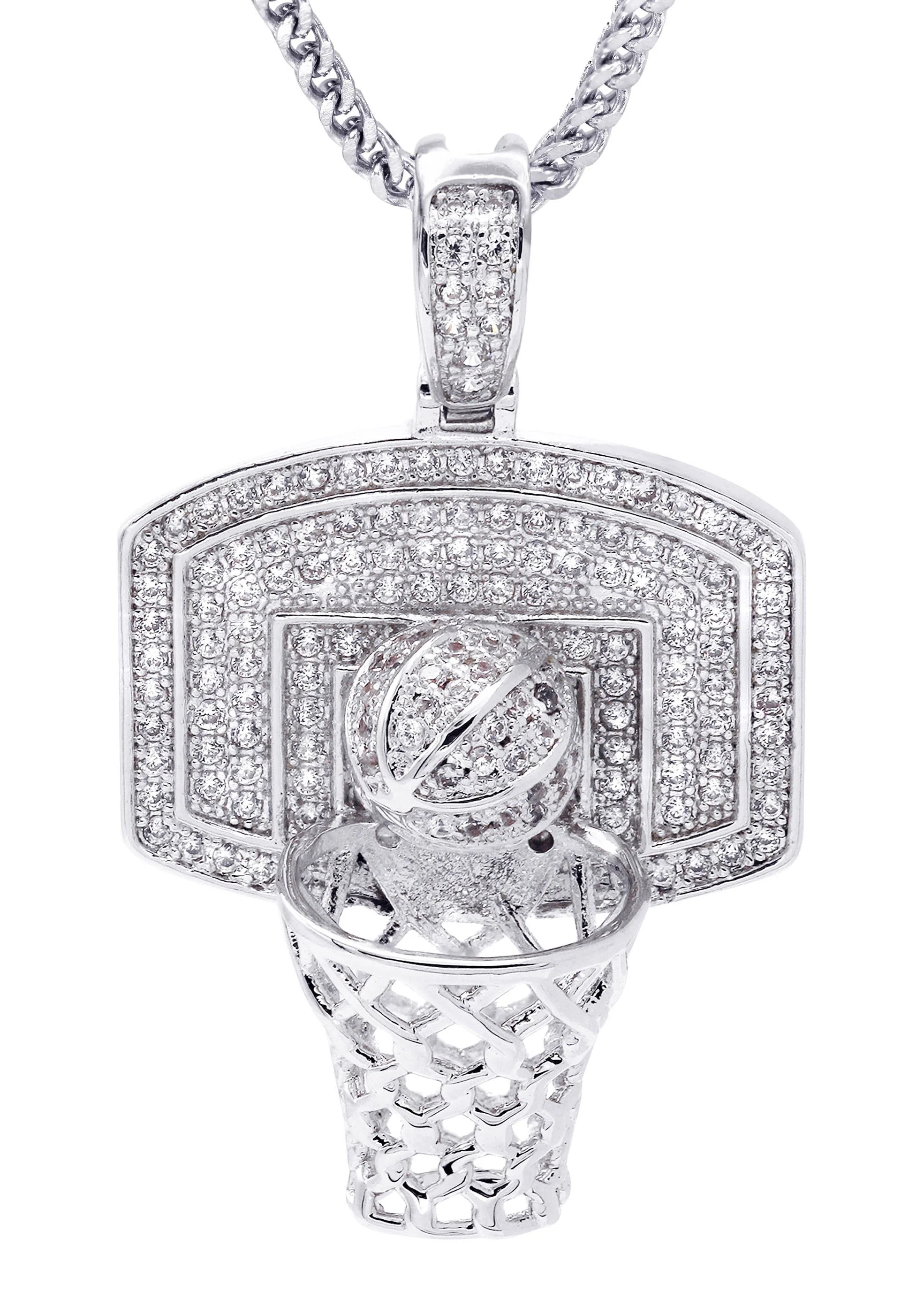 White Gold Plated Cuban Link Chain & Basketball Pendant | Appx. 27.3 Grams - Image 2