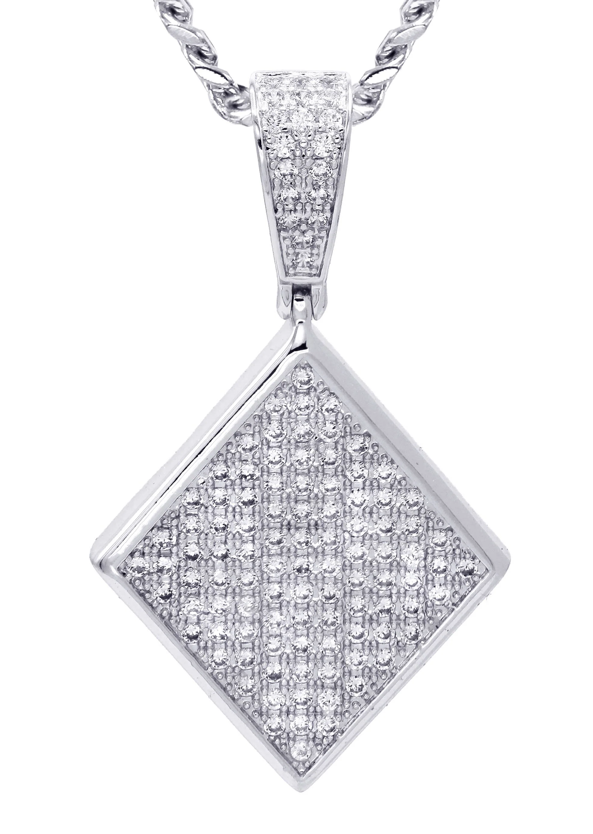 White Gold Plated Cuban Link Chain & Iced Out Pendant | Appx. 16.1 Grams - Image 2