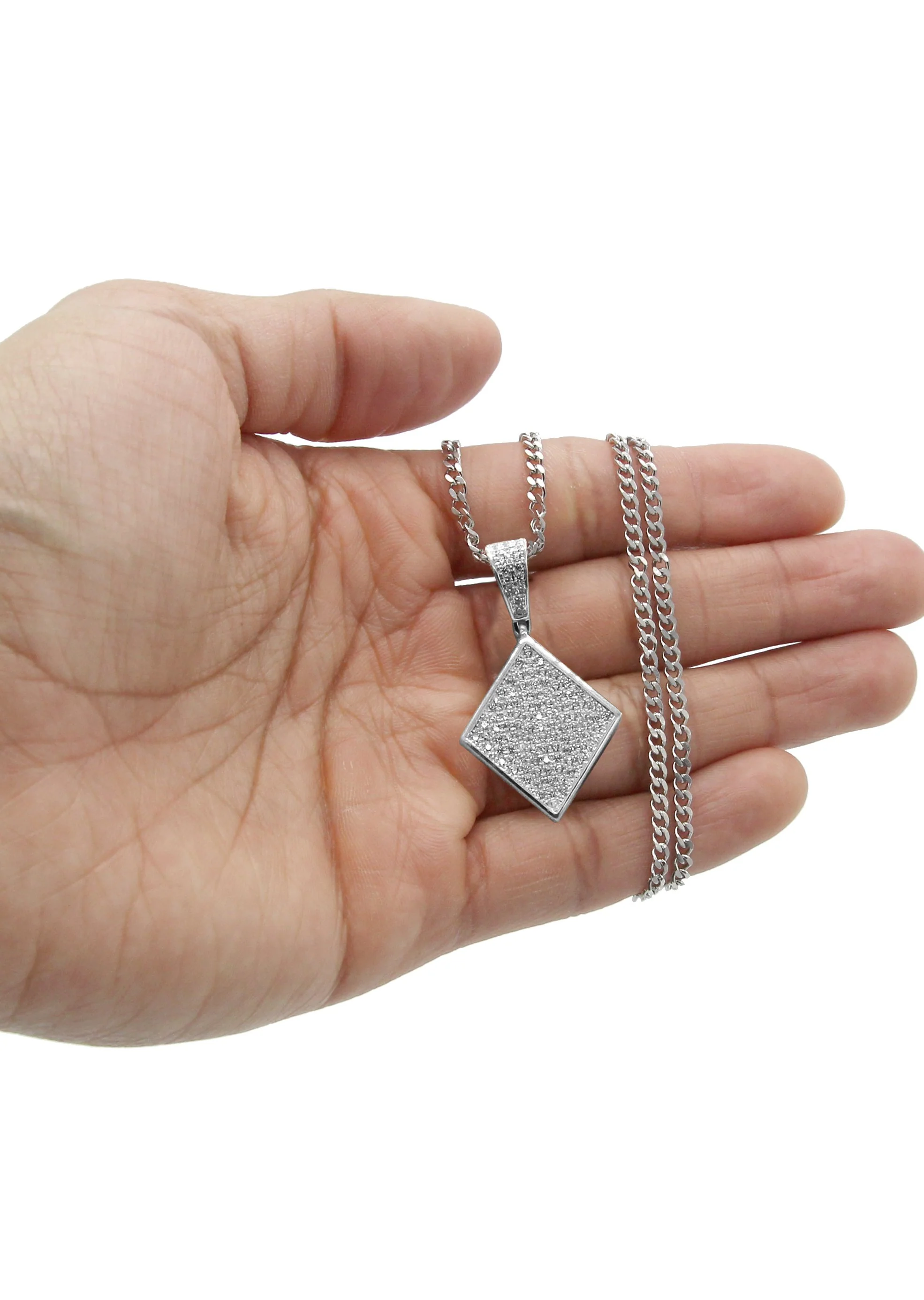 White Gold Plated Cuban Link Chain & Iced Out Pendant | Appx. 16.1 Grams - Image 5