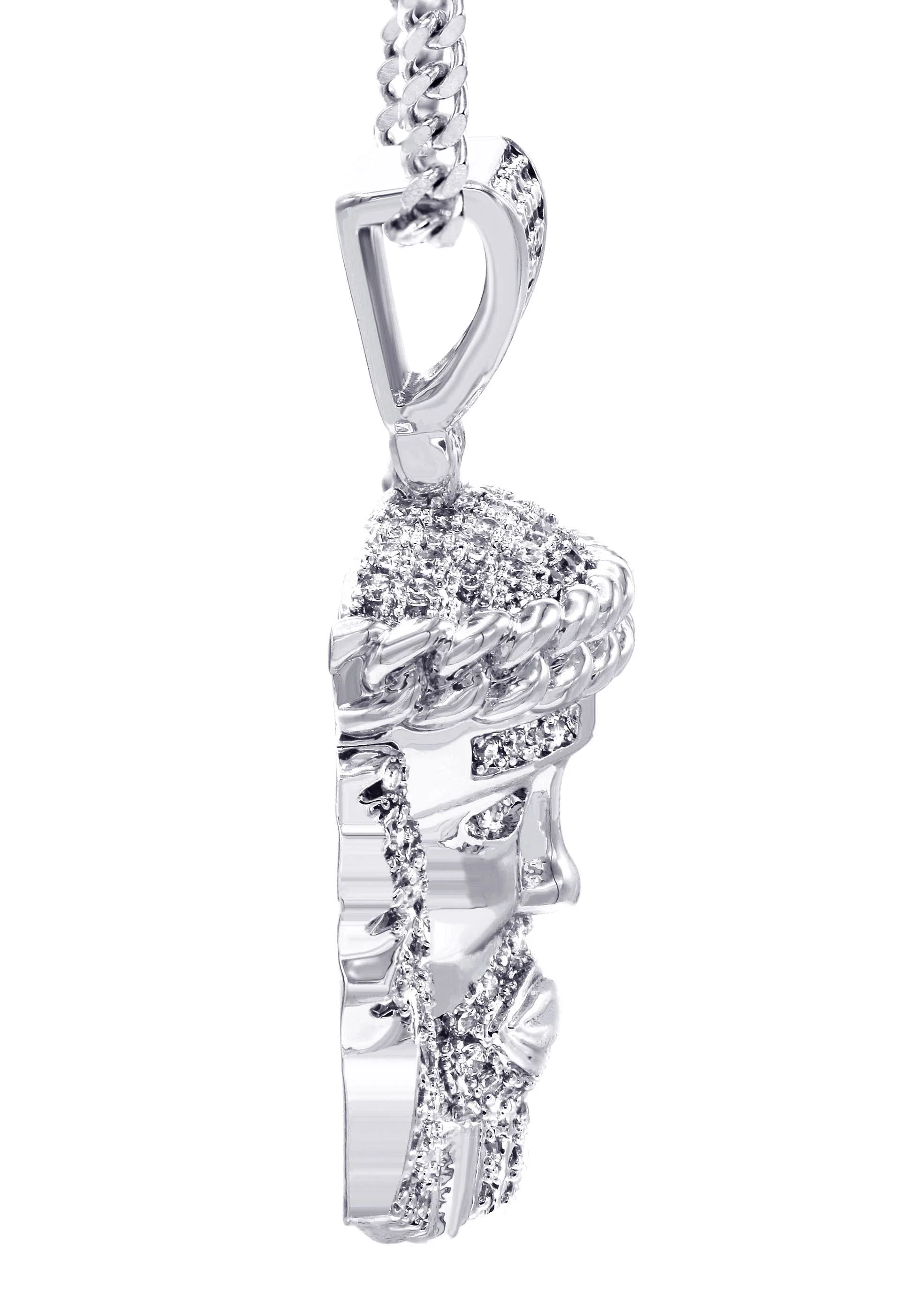 White Gold Plated Cuban Link Chain & Jesus Head Pendant | Appx. 22.7 Grams - Image 4