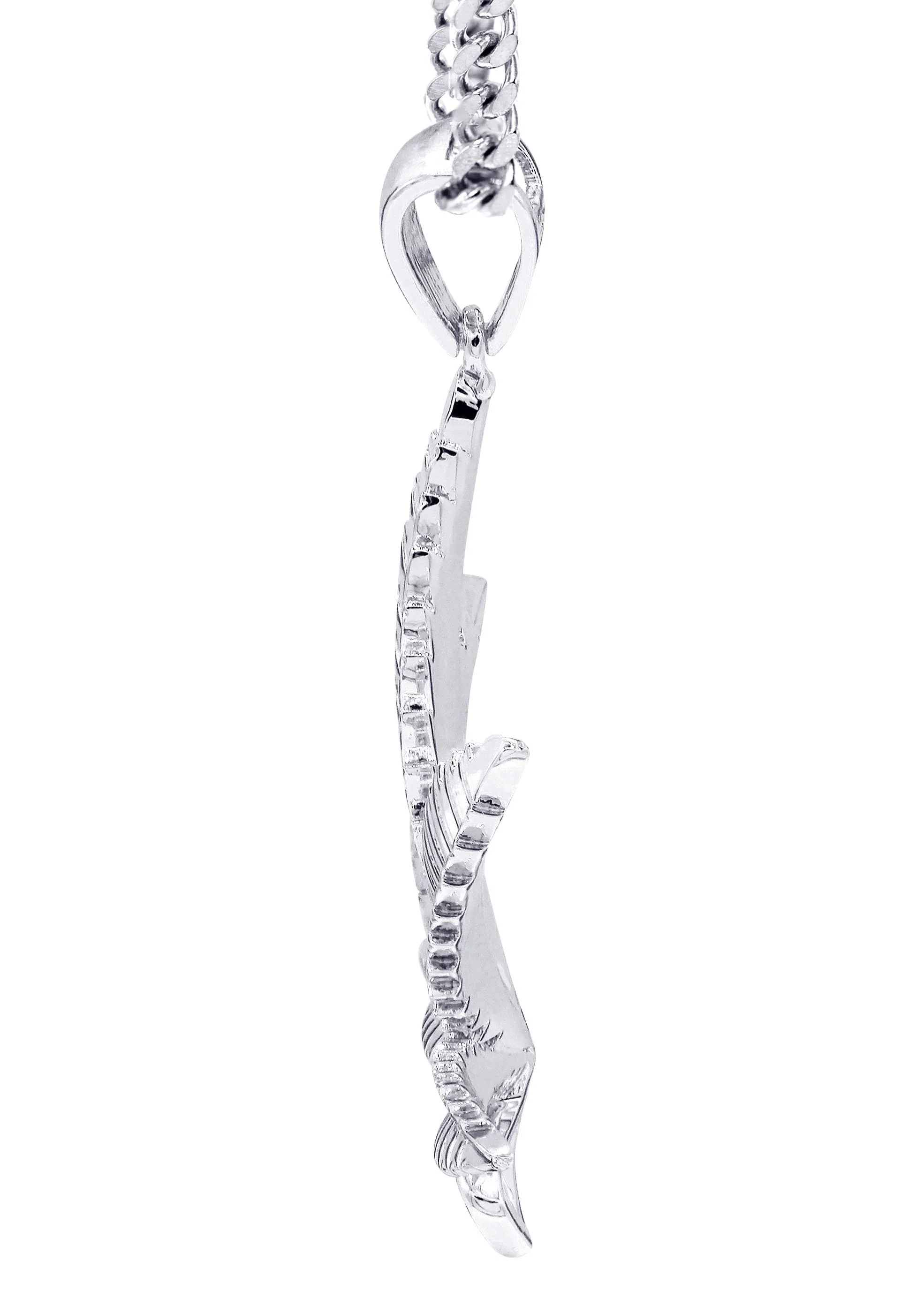 White Gold Plated Cuban Link Chain & Marihuana Leaf Pendant | Appx. 17.4 Grams - Image 4
