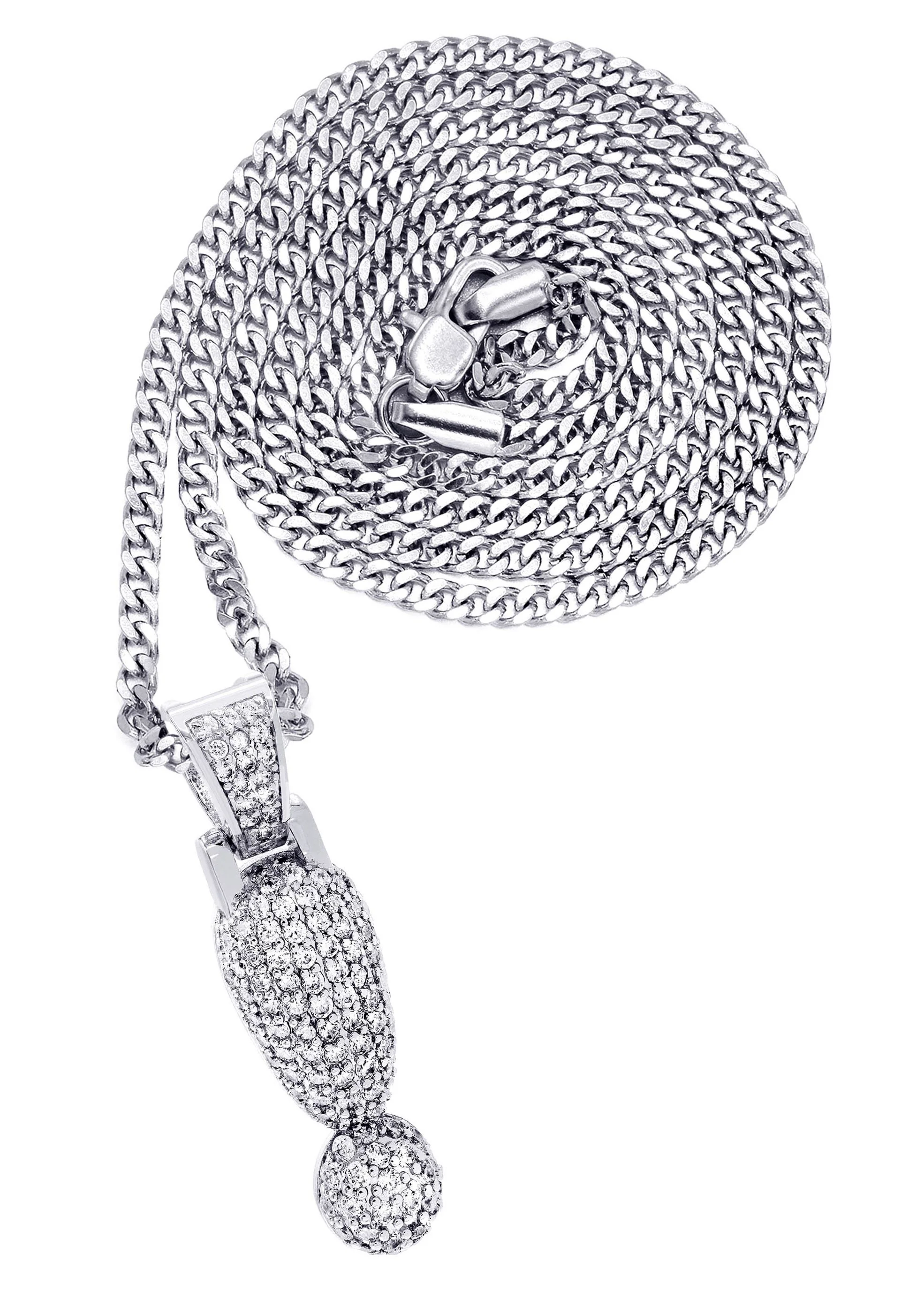 White Gold Plated Cuban Link Chain & ! Pendant | Appx. 13.1 Grams