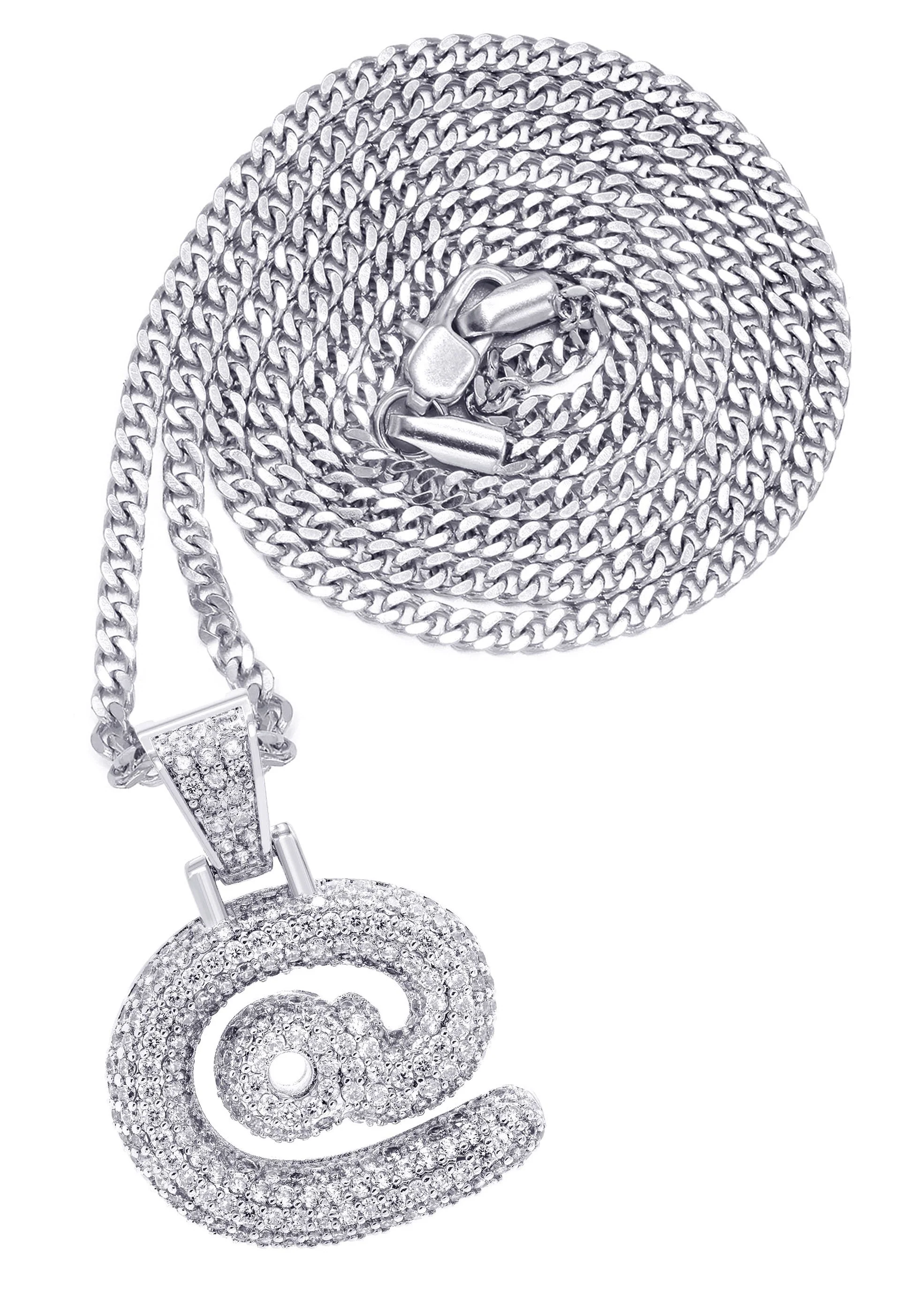 White Gold Plated Cuban Link Chain & @ Pendant | Appx. 18 Grams