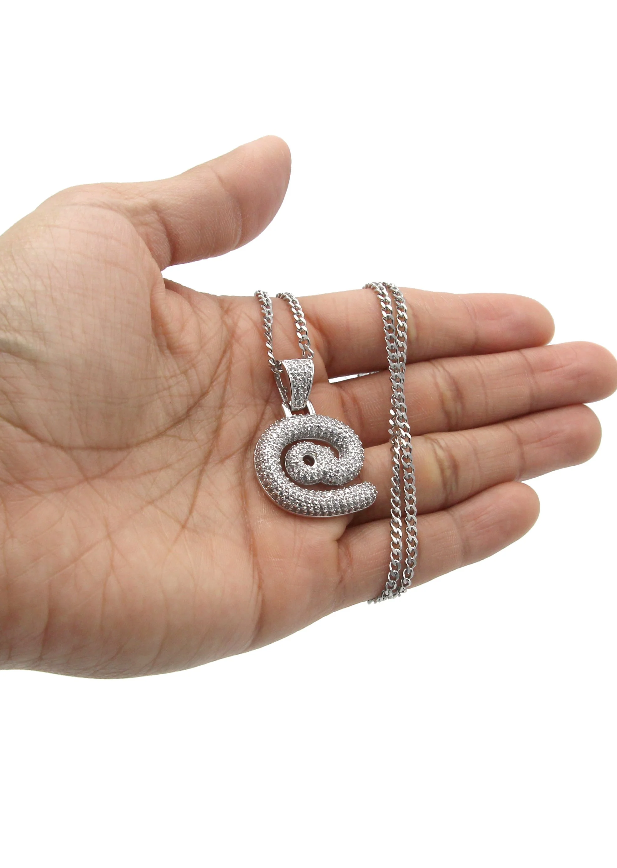 White Gold Plated Cuban Link Chain & @ Pendant | Appx. 18 Grams - Image 5