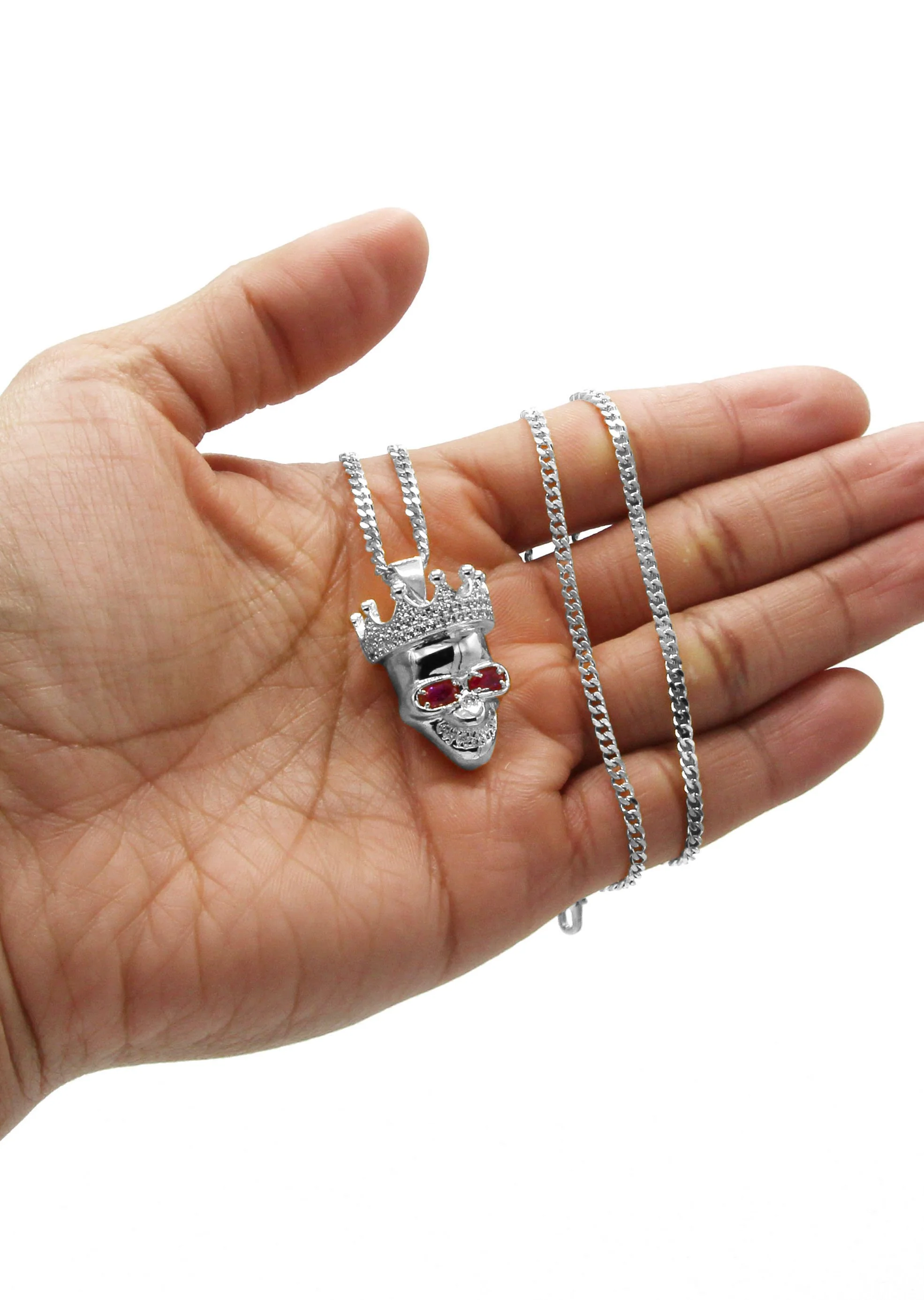 White Gold Plated Cuban Link Chain & Skull Pendant | Appx. 21 Grams - Image 5
