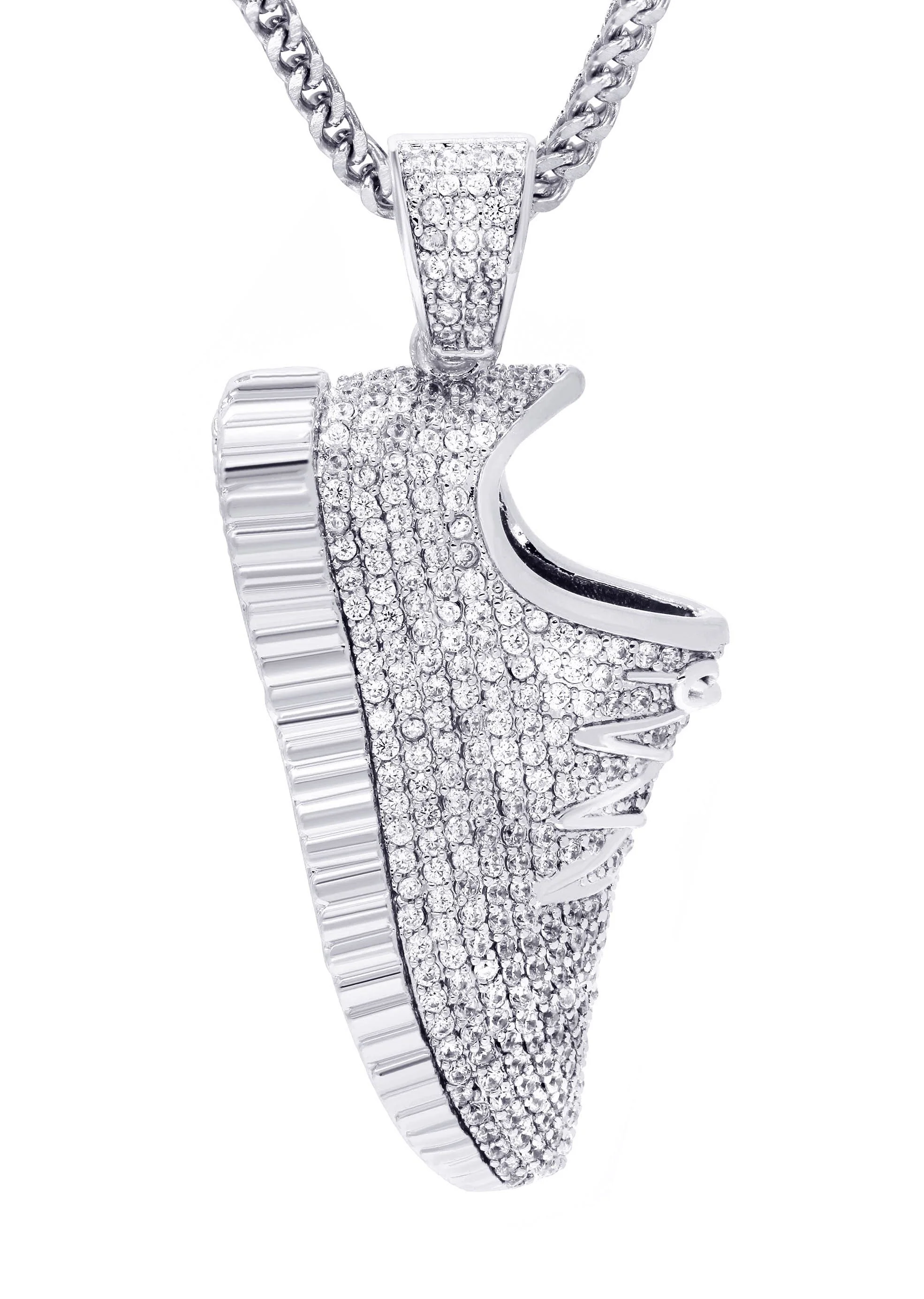 White Gold Plated Cuban Link Chain & Sneaker Pendant | Appx. 30.9 Grams - Image 2