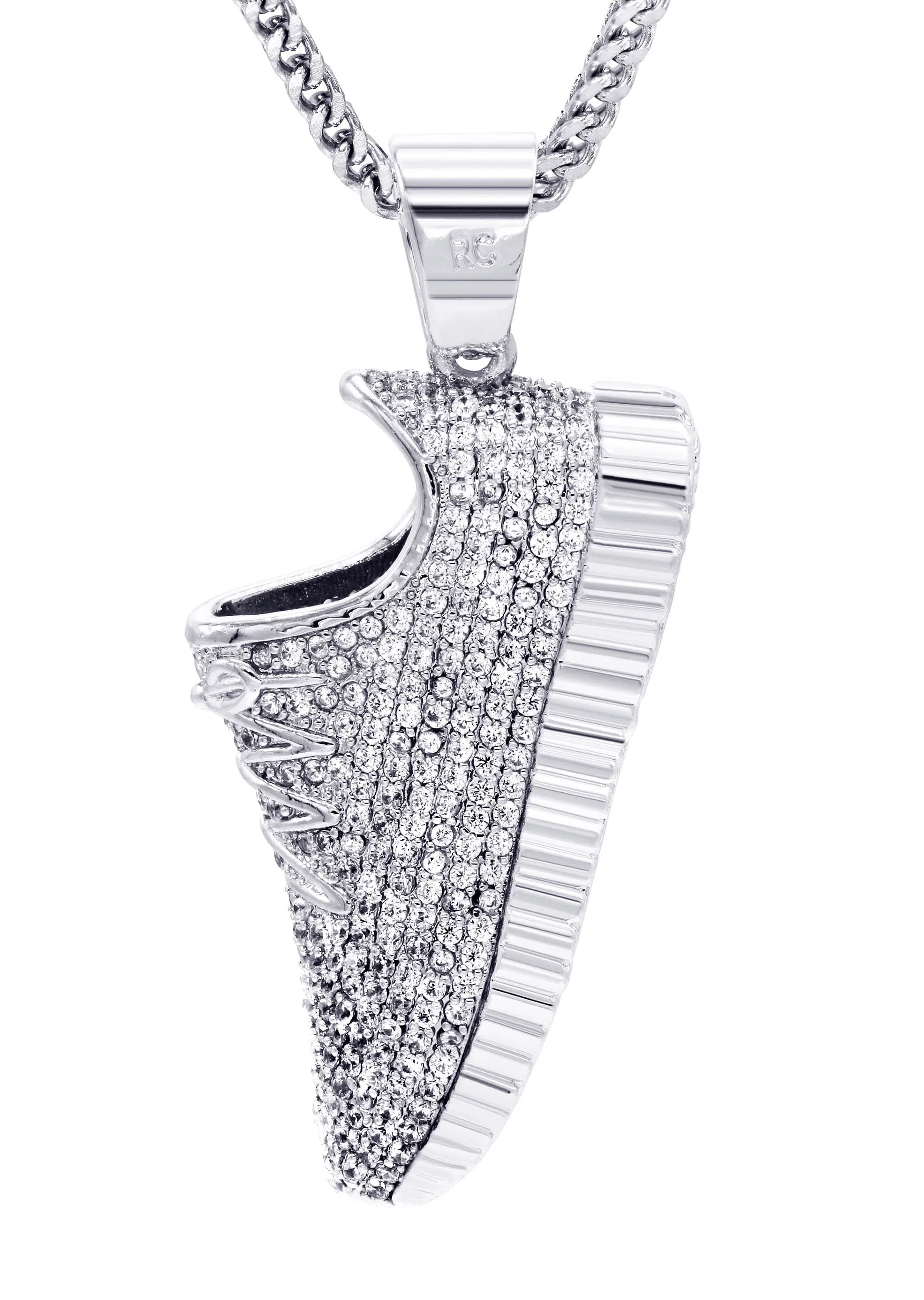 White Gold Plated Cuban Link Chain & Sneaker Pendant | Appx. 30.9 Grams - Image 3