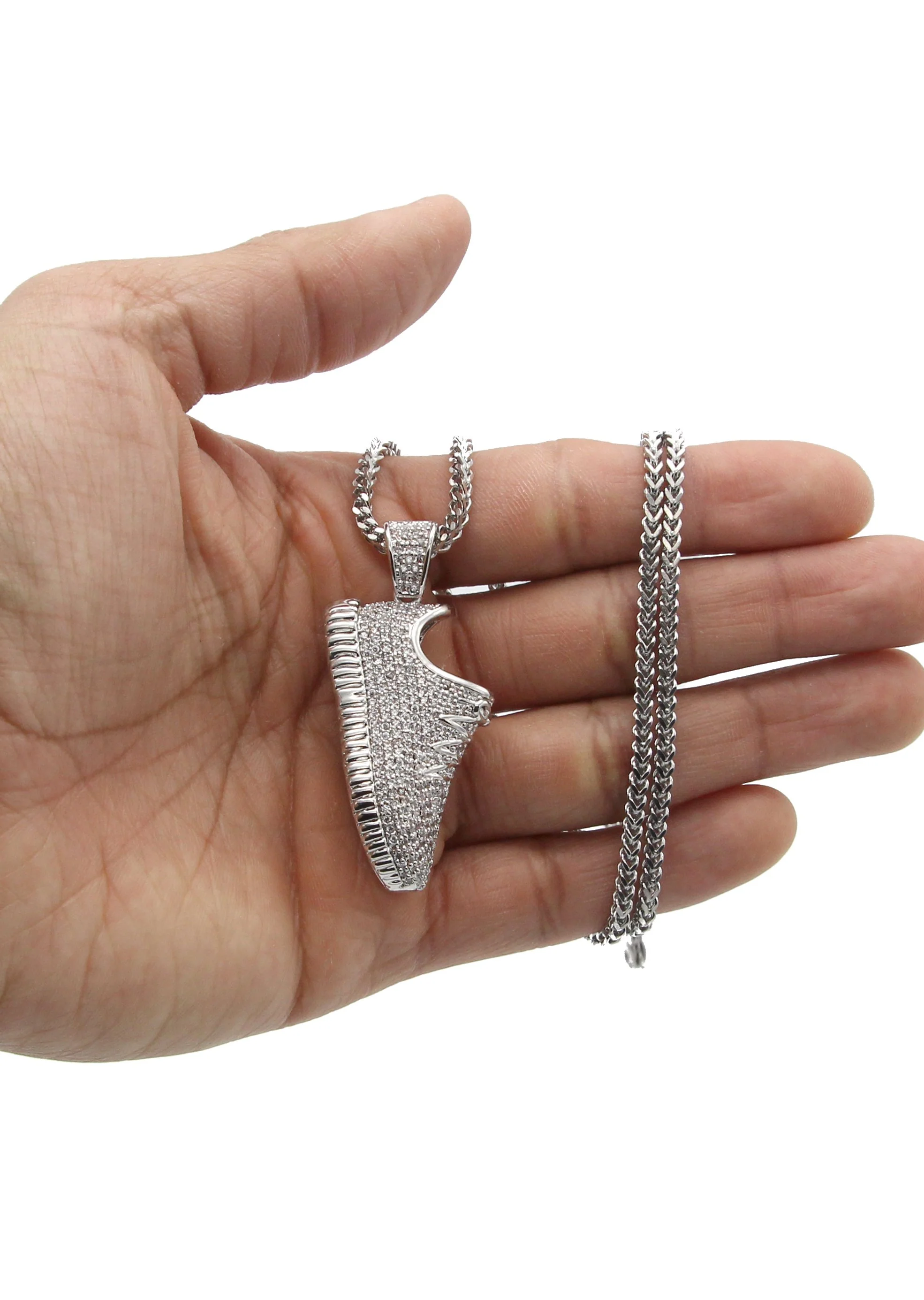 White Gold Plated Cuban Link Chain & Sneaker Pendant | Appx. 30.9 Grams - Image 5
