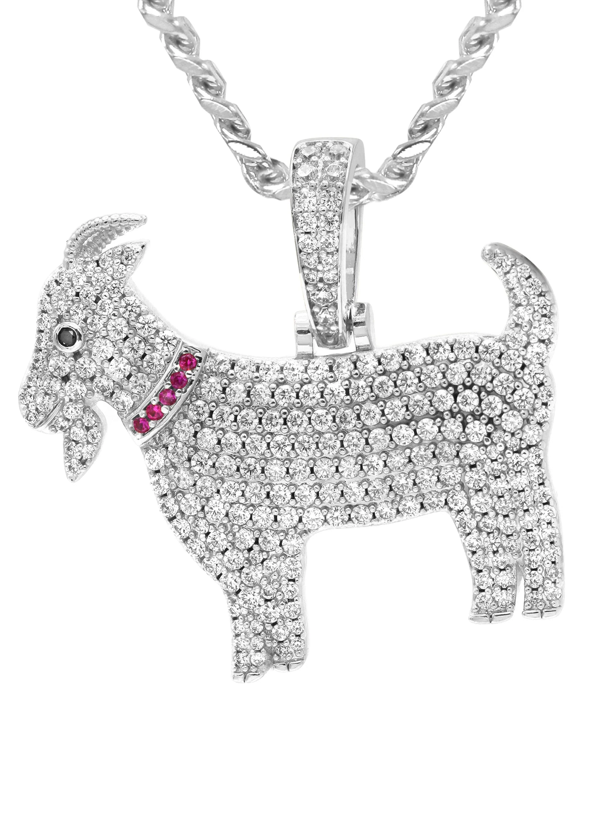 White Gold Plated Cuban Link Chain & Goat Pendant | Appx. 14.5 Grams - Image 2