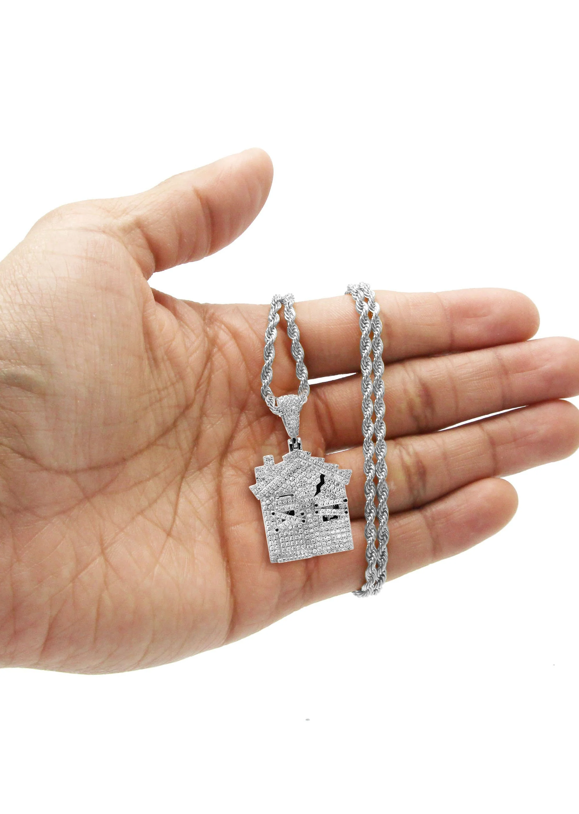 White Gold Plated Rope Chain & House Pendant | Appx. 20 Grams - Image 5