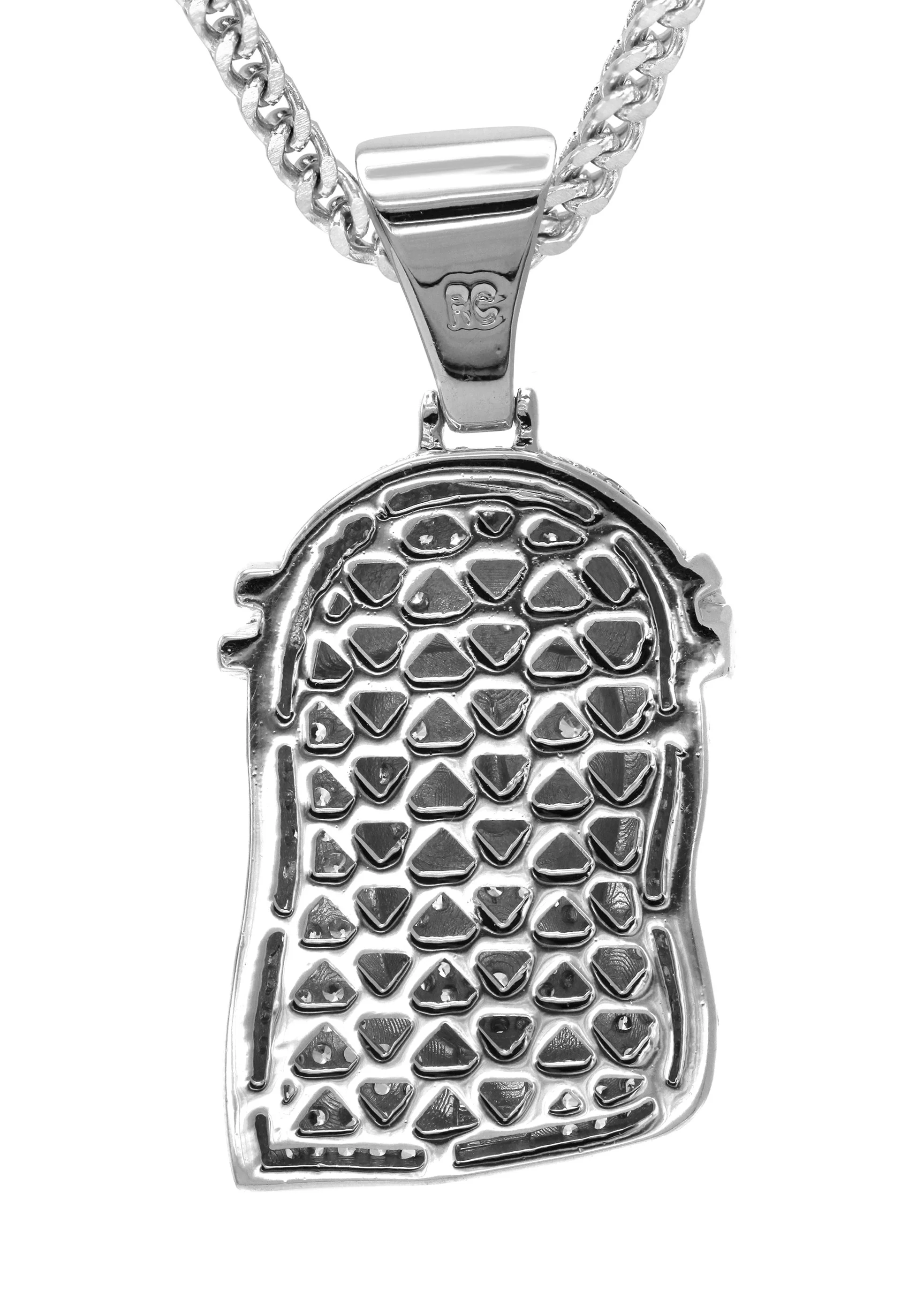 White Gold Plated Franco Link Chain & Jesus Head Pendant | Appx. 14.8 Grams - Image 3