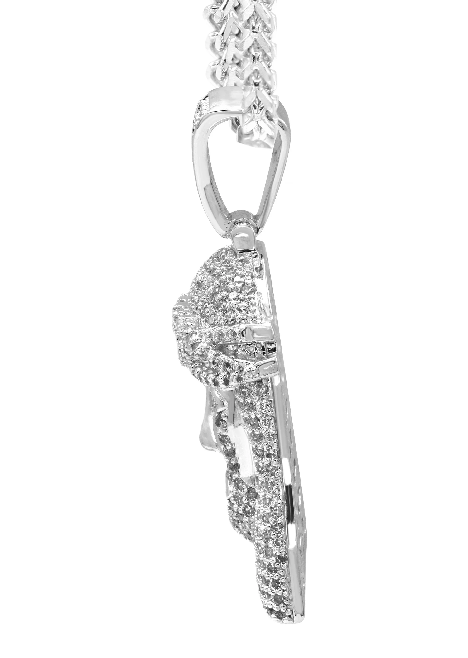 White Gold Plated Franco Link Chain & Jesus Head Pendant | Appx. 14.8 Grams - Image 4