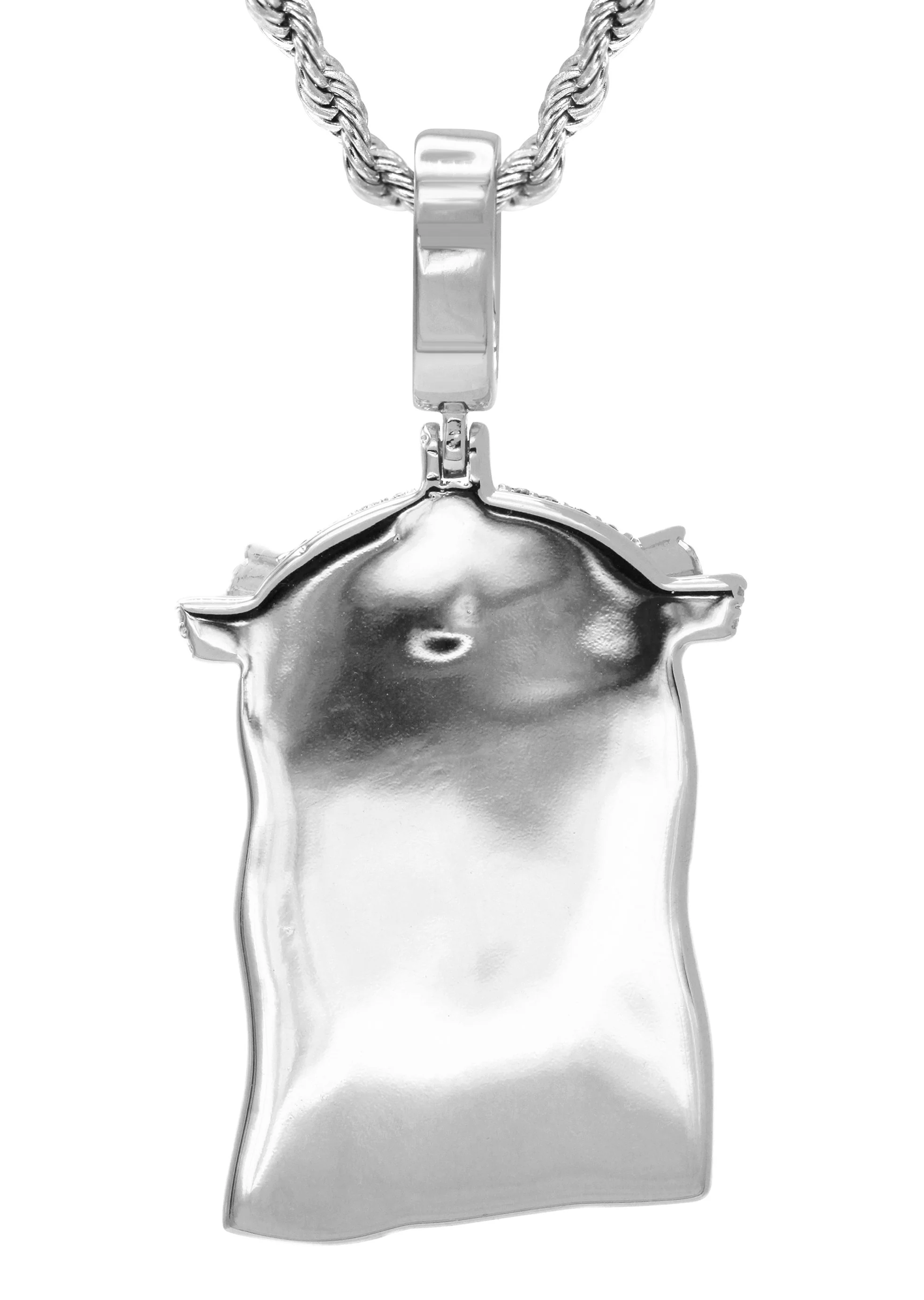 White Gold Plated Rope Chain & Jesus Head Pendant | Appx. 26.7 Grams - Image 3