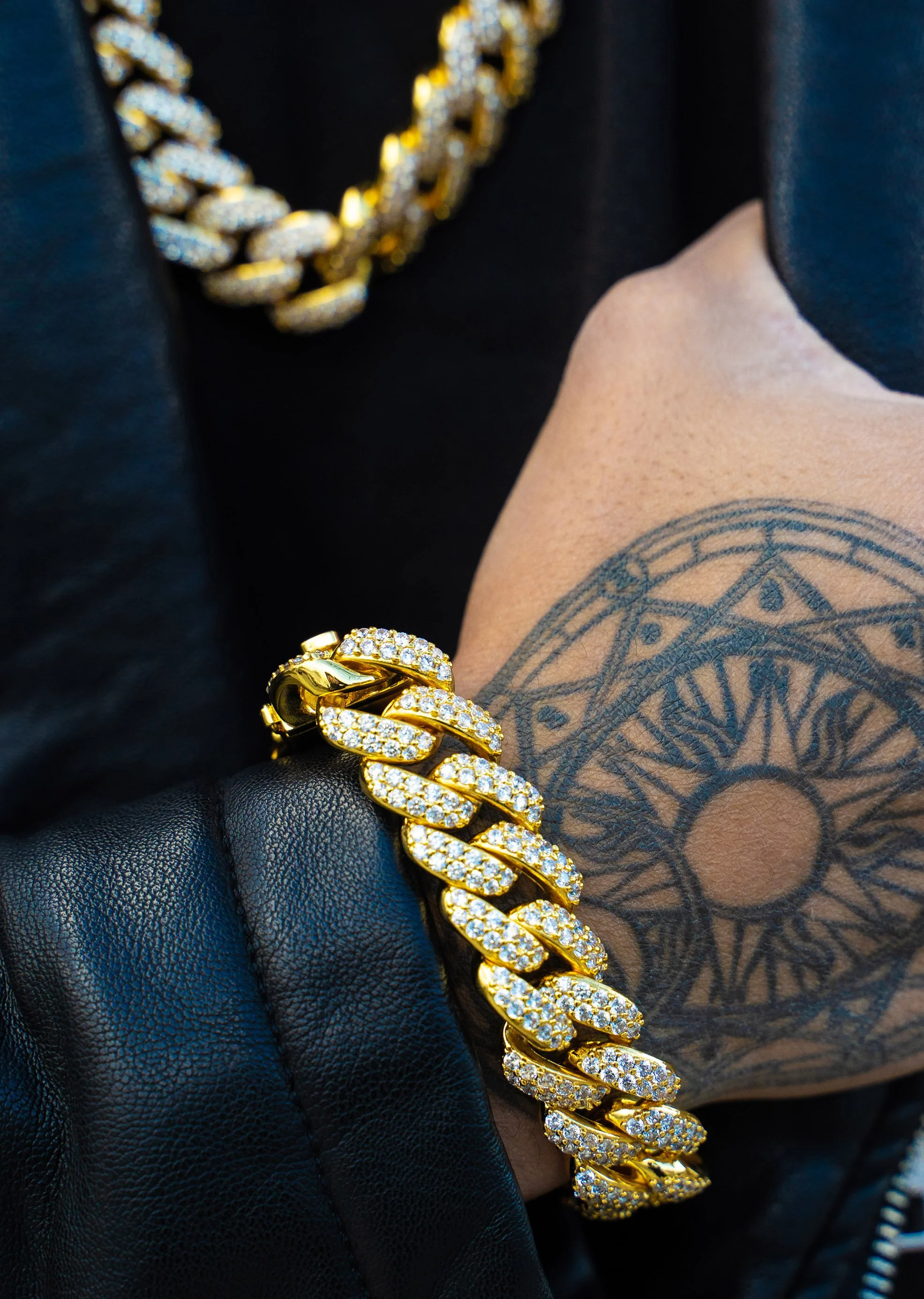Yellow Gold Plated Iced Out Miami Cuban Link Chain & Bracelet - Image 4