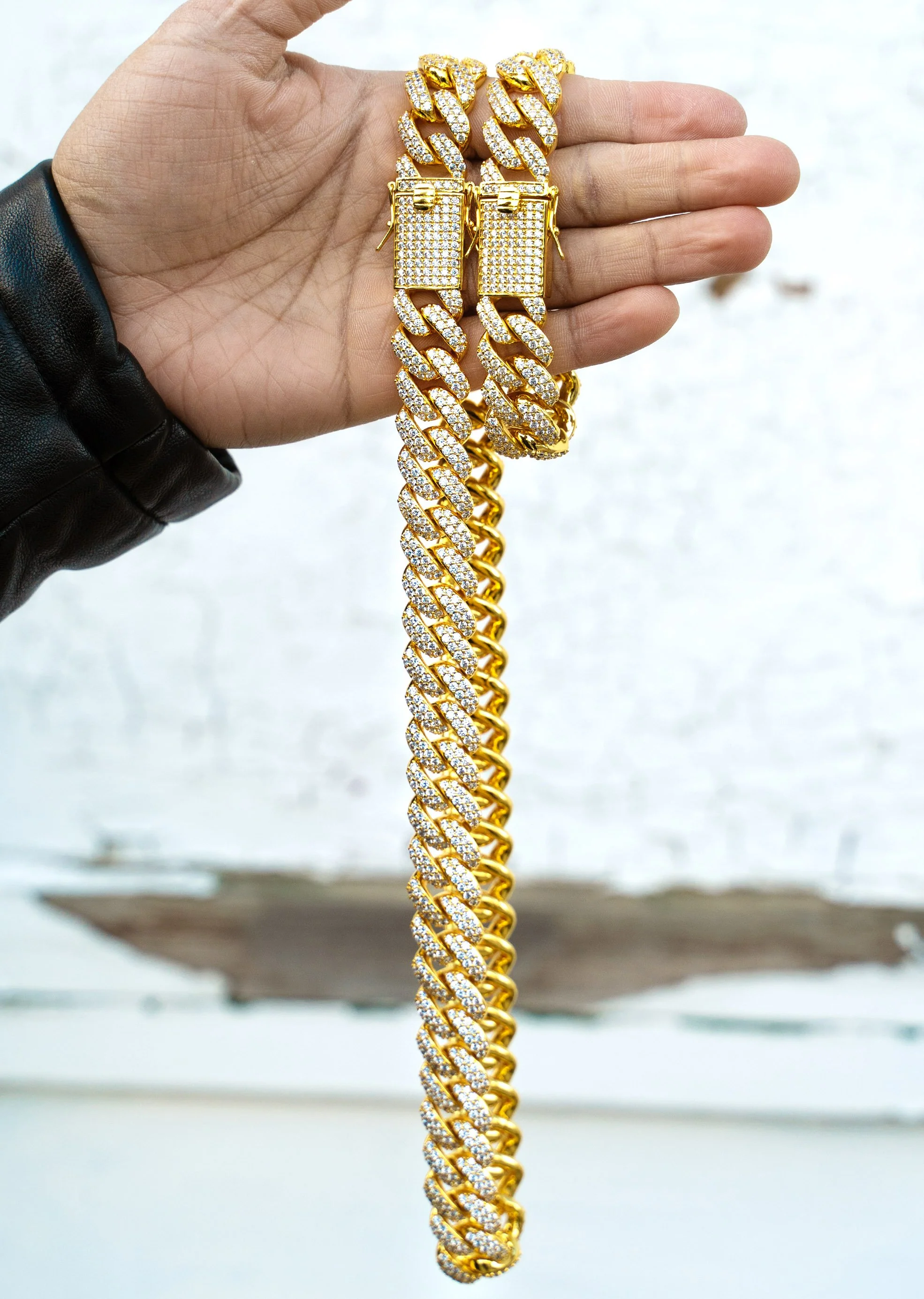 Yellow Gold Plated Iced Out Miami Cuban Link Chain & Bracelet - Image 6