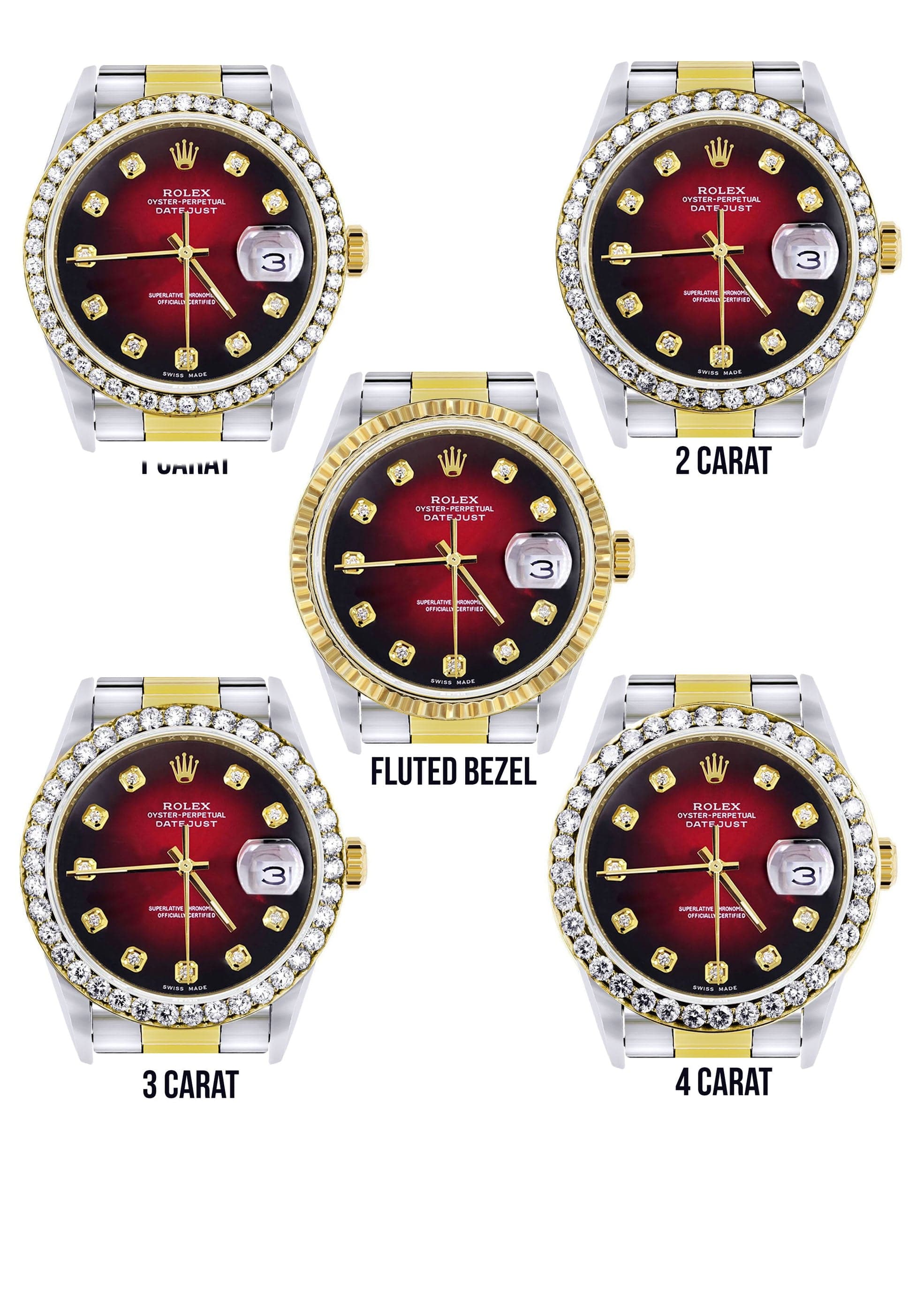 Gold Rolex Datejust Watch 16233 for Men | 36Mm | Red Dial | Oyster Band - Image 3