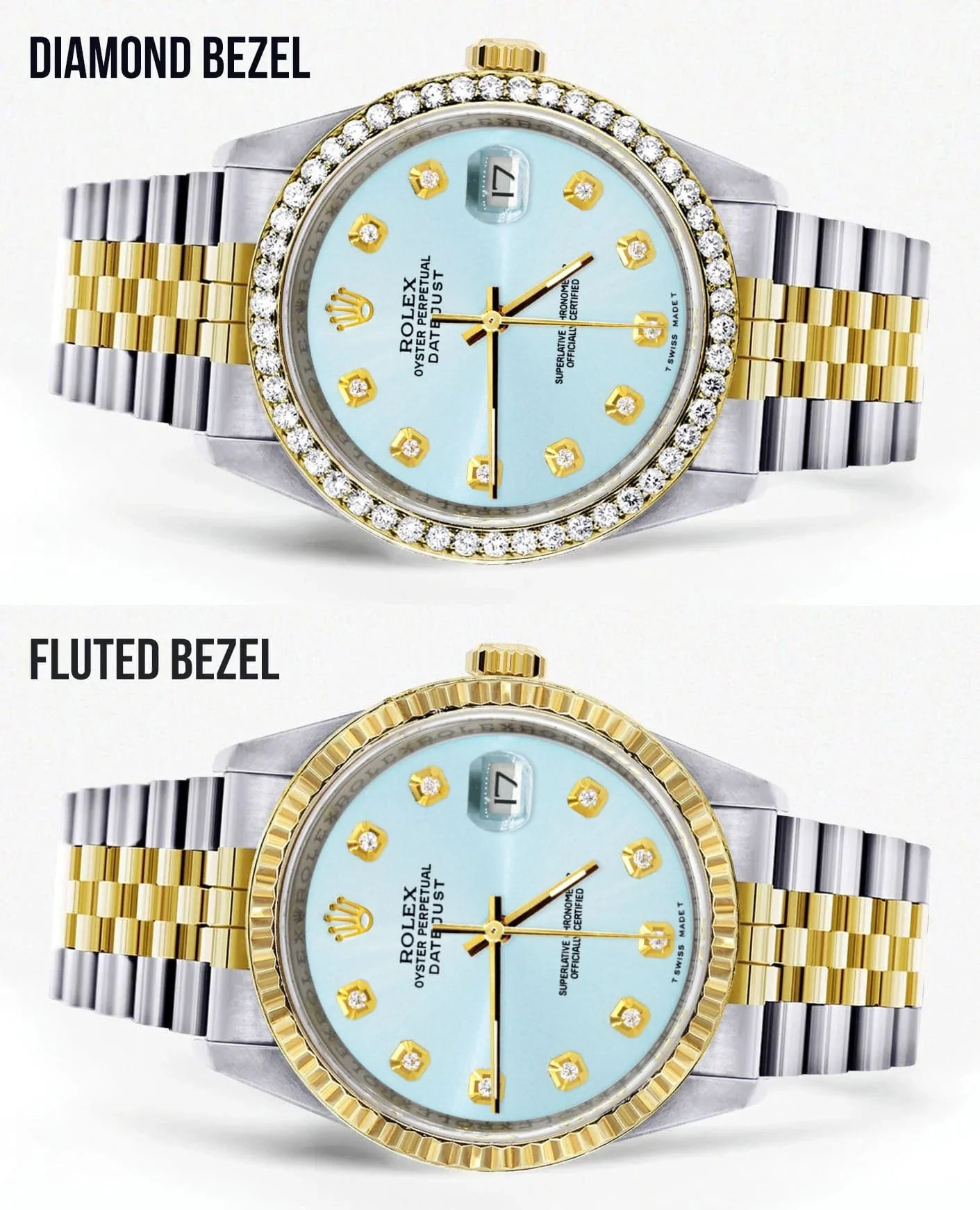 Gold Rolex Datejust Watch 16233 Two Tone for Men | 36Mm | Light Blue Dial | Jubilee Band - Image 2