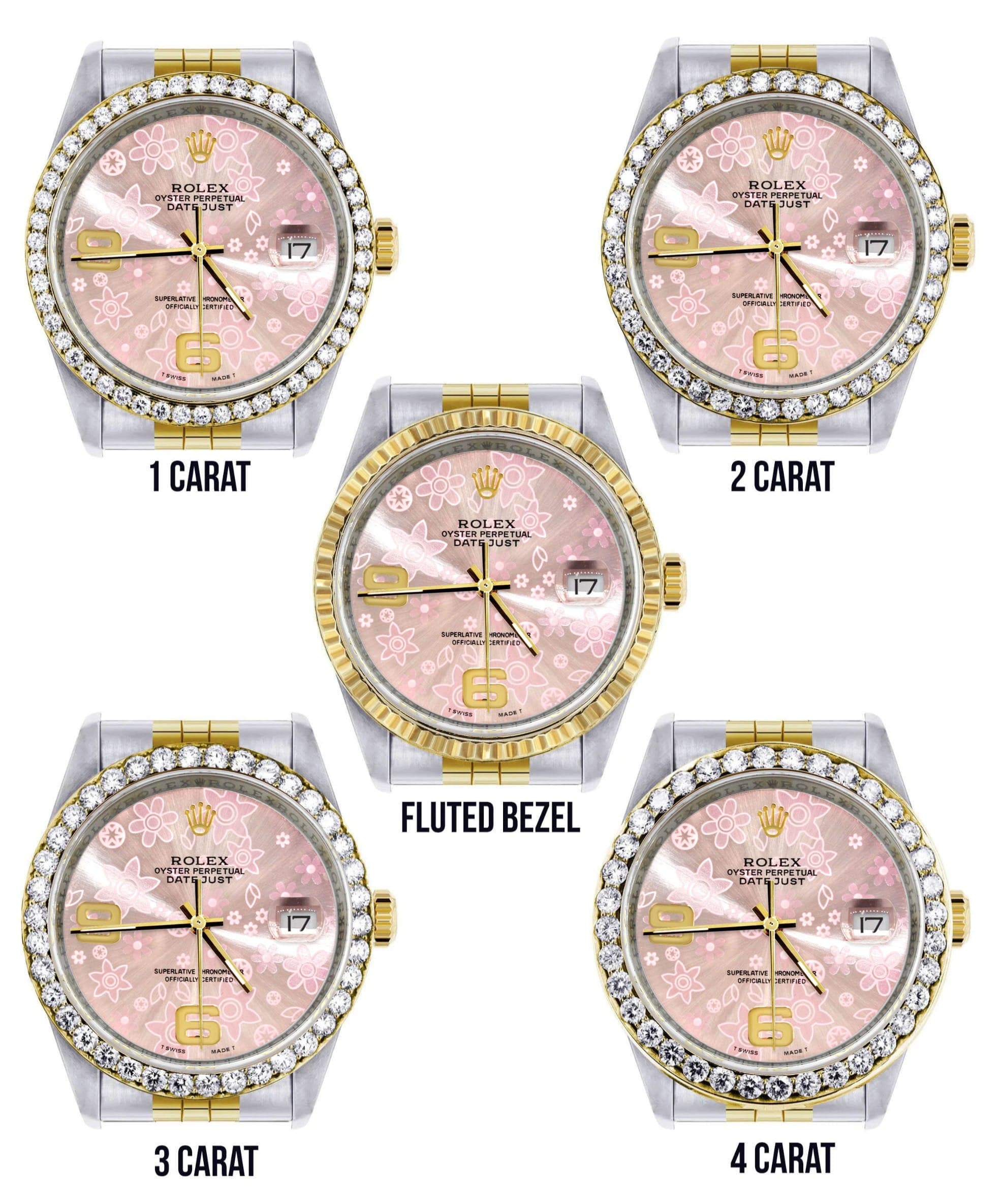 Gold Rolex Datejust Watch 16233 Two Tone for Men | 36Mm | Pink Flower Dial | Jubilee Band - Image 3
