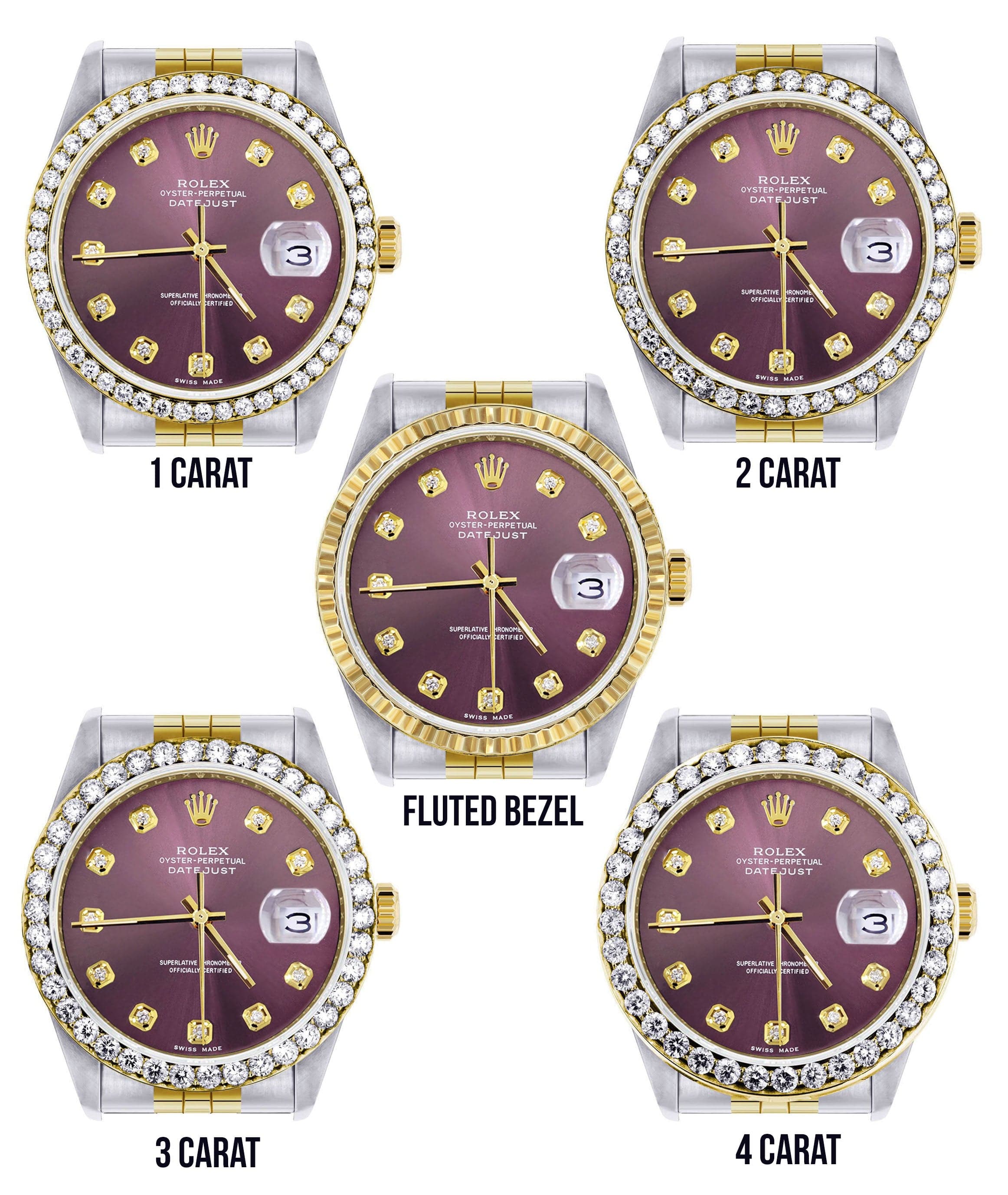 Diamond Rolex Datejust Watch for Men 16233 | 36Mm | Purple Dial | Jubilee Band - Image 3