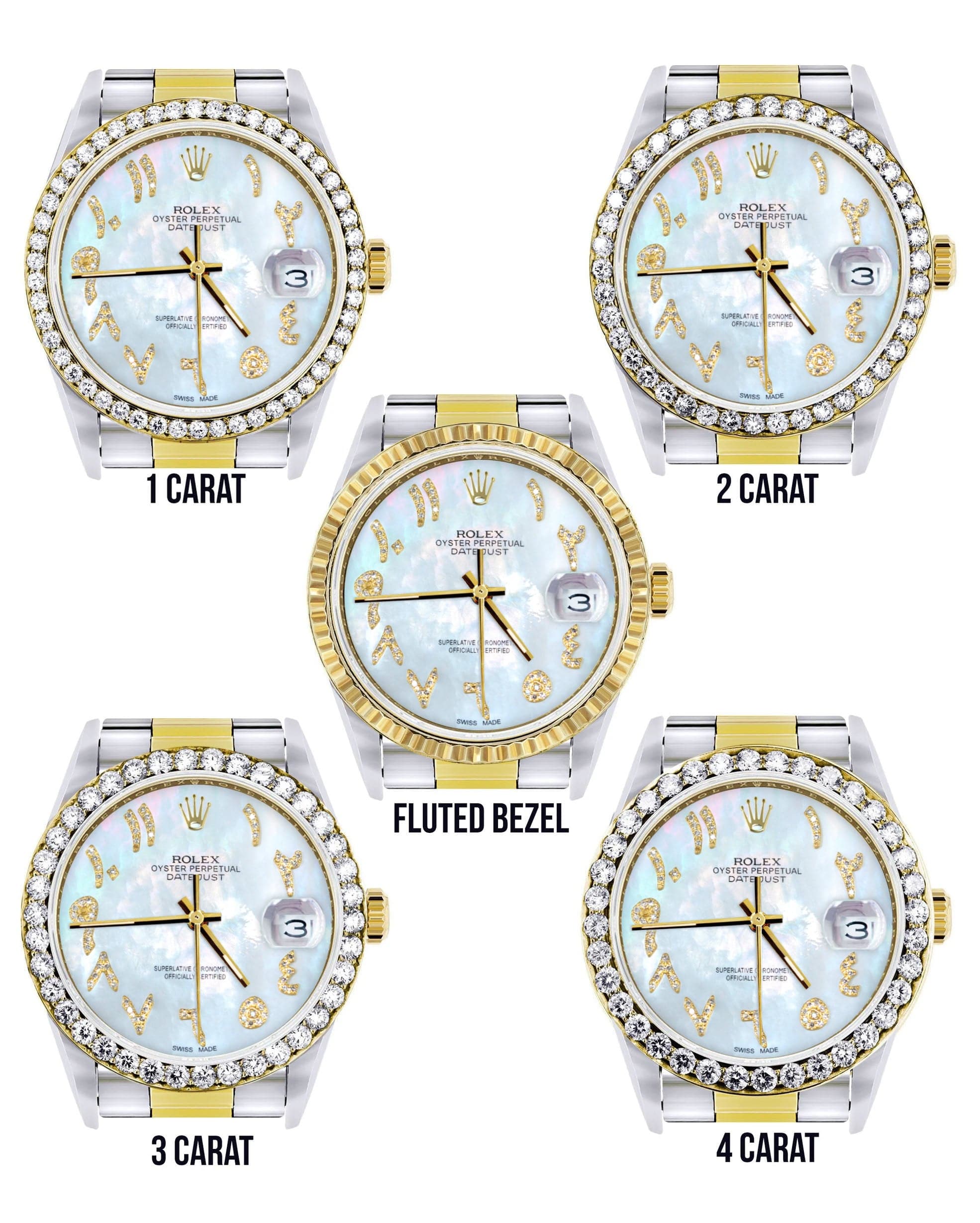 Gold & Steel Rolex Datejust Watch 16233 for Men | 36Mm | Mother of Pearl Arabic Diamond Dial | Oyster Band - Image 3